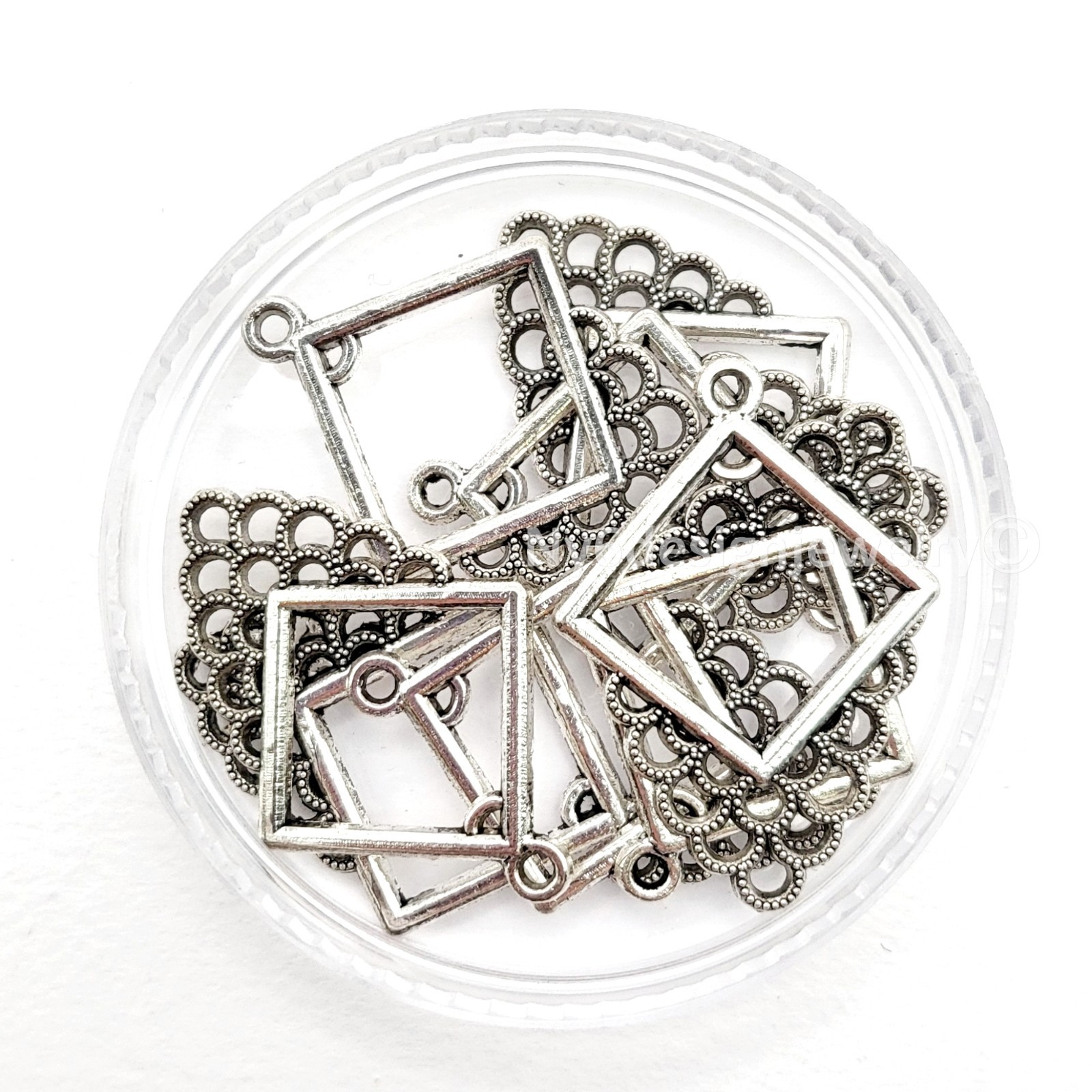 Silver Pewter 31x21mm Square Chandelier Earwires – Multi Strand Connectors 8pcs