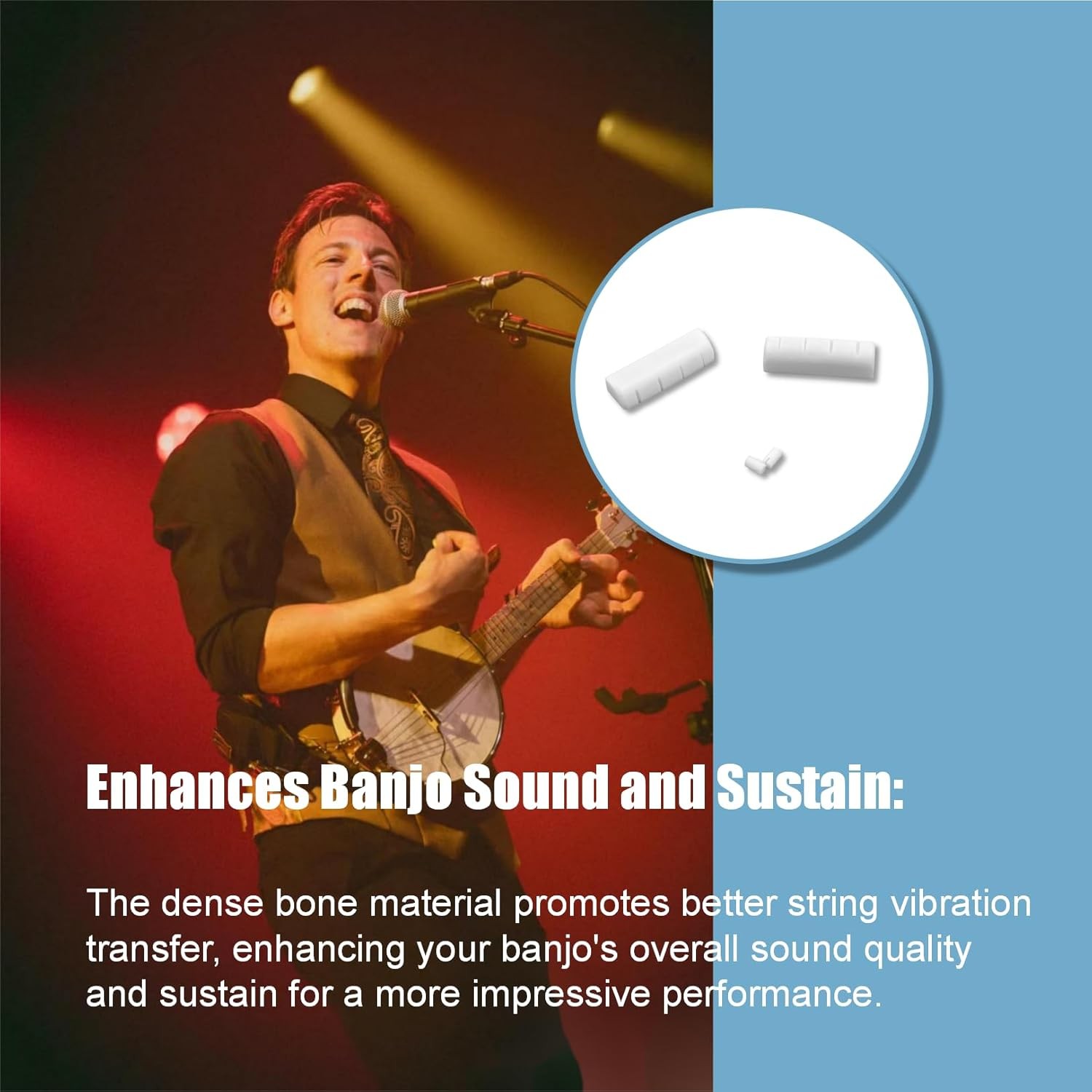 2-Pack Bone Banjo Nuts Set, 5th String Nut & Head Nut for 5 String Banjo, Pure B