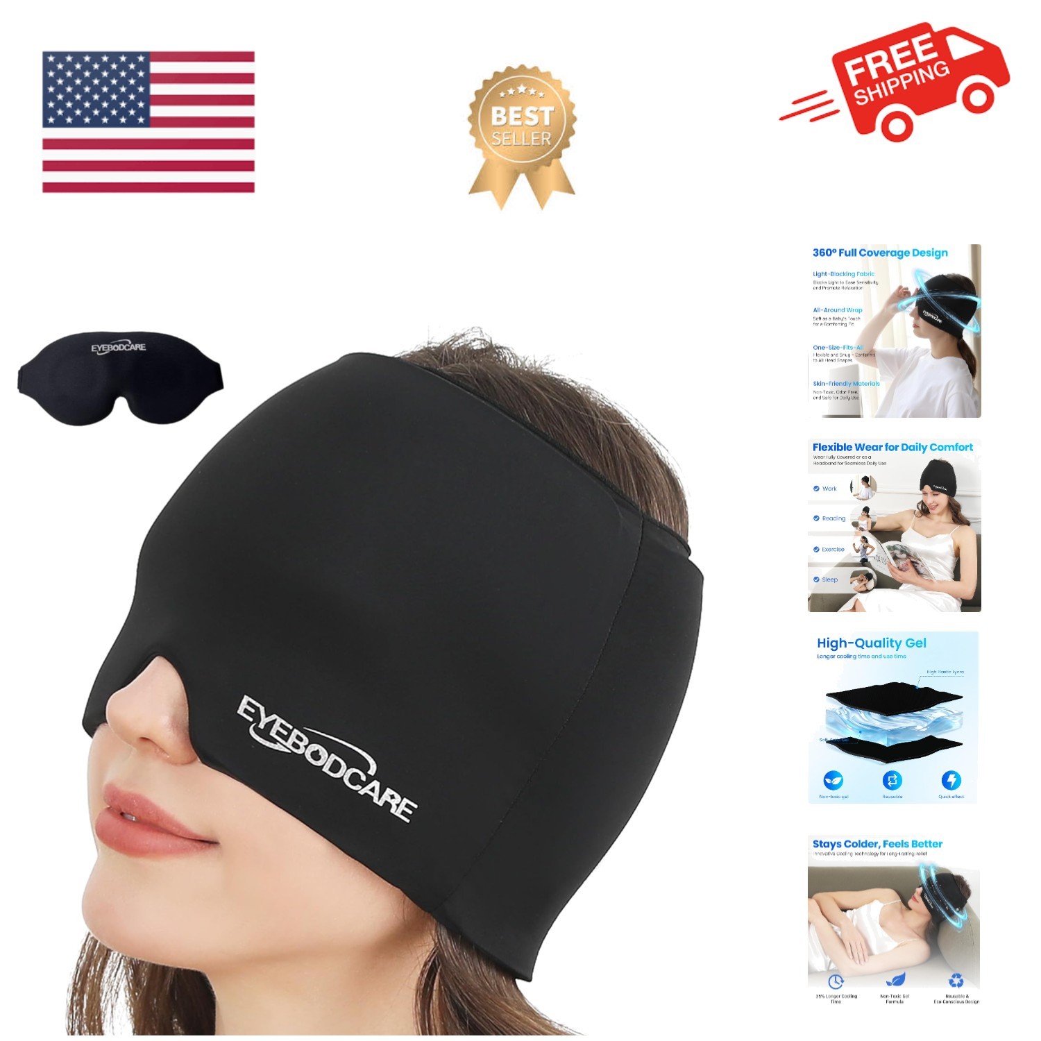 Migraine Relief Cap, Reusable Headache Relief Cap with Hot & Cold Therapy, So...