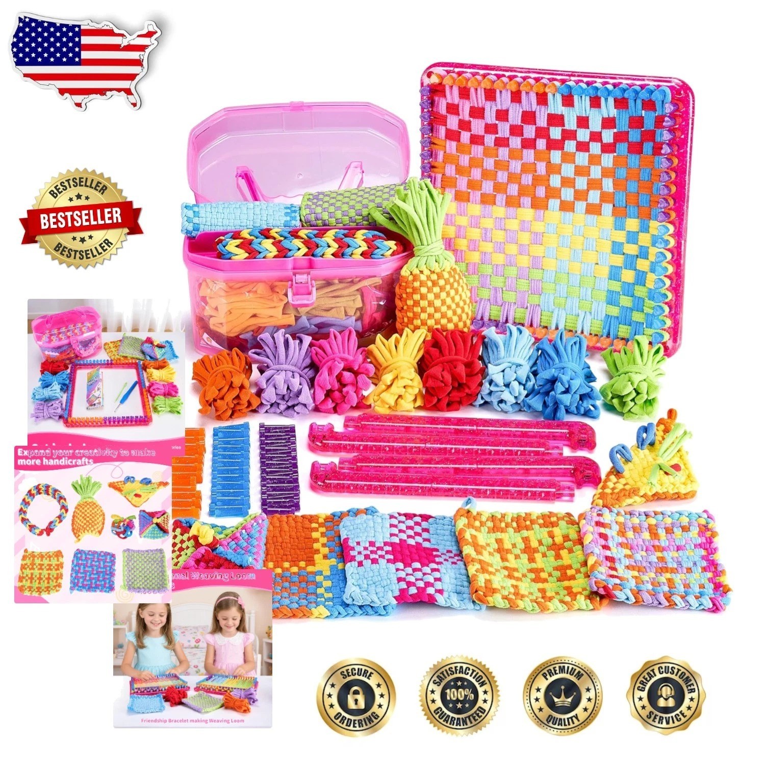 Deluxe Potholder Weaving Loom Set - 7" Frame, 300 Vibrant Loops, Easy Craft Gift