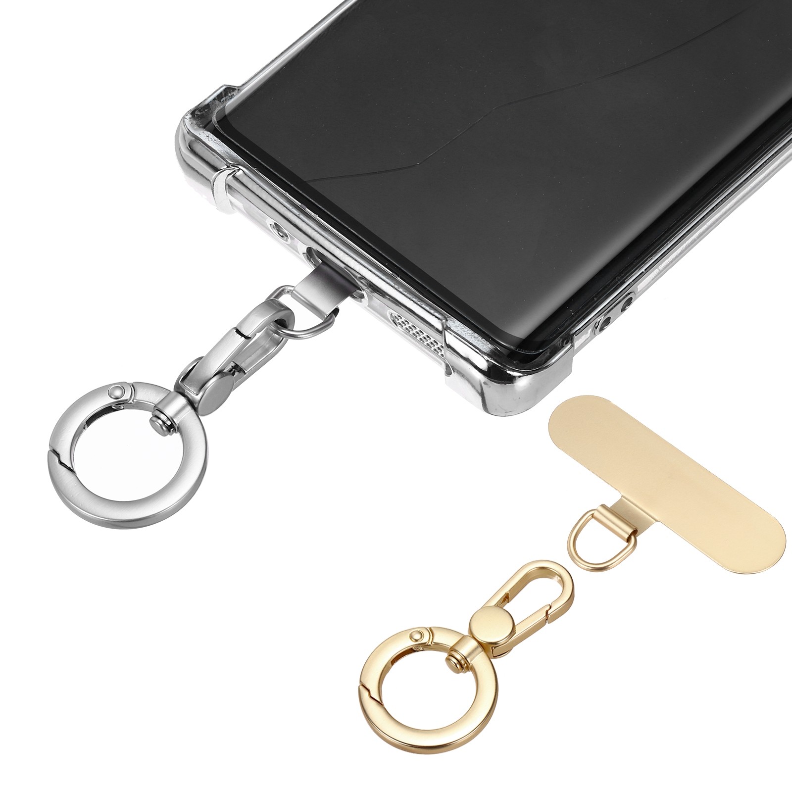 2 Pcs Phone Tether Tab Rotatable Double Opening Snap Hooks, Champagne Gold/Gray