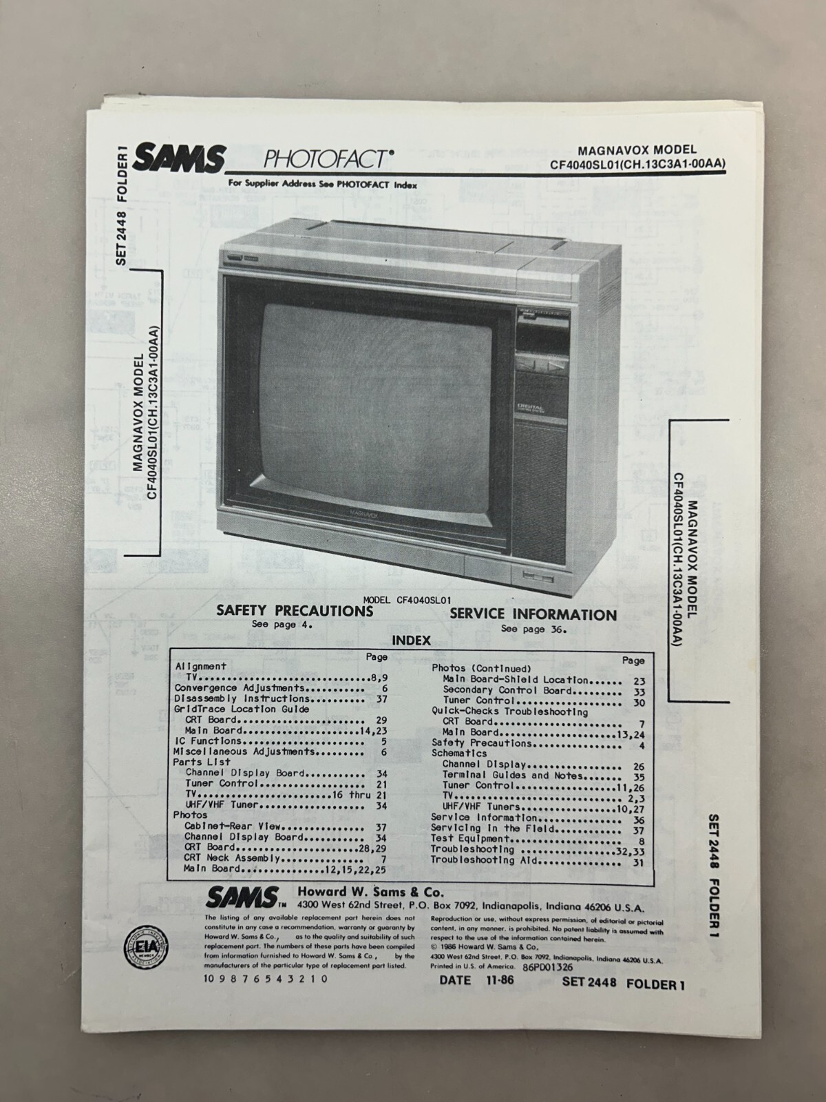Magnavox CF4040SL01 Service Manual Sams Photofact Free Shipping