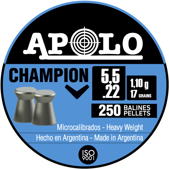 Apolo Champion 5.5mm .22 Caliber 17gr/1.10 g Airgun Pellets 250 Count
