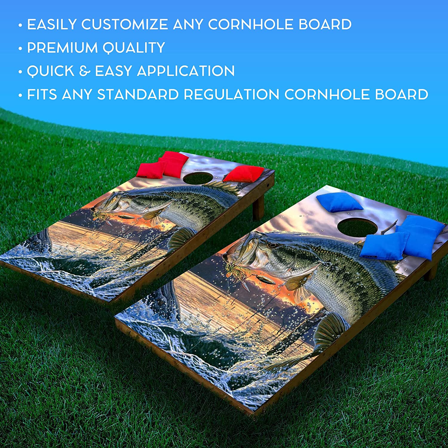 C220 Fish Cornhole Board Wrap LAMINATED Wraps Decals Vinyl Sticker