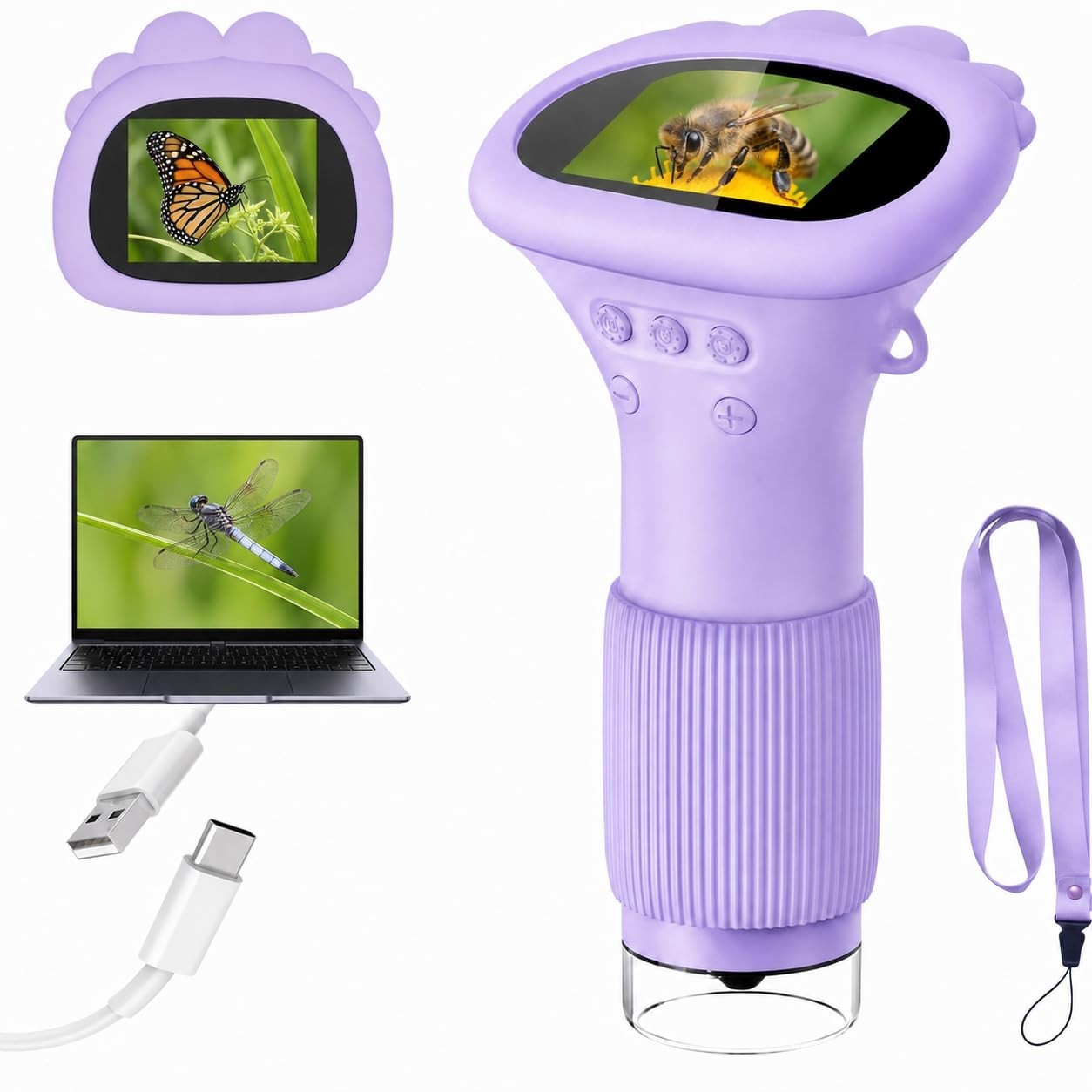 1000X Kids Microscope Handheld Camera, 2'' Screen Wonder Quest Microscope Camera