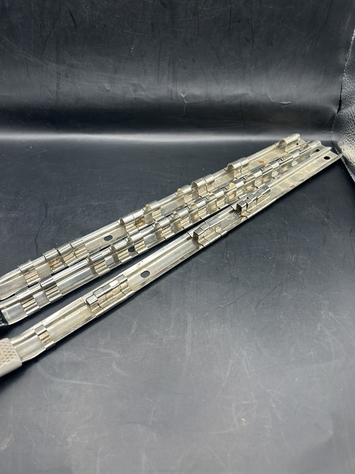 Lot 3 Vintage Sears Craftsman 1/4” (2) 3/8 ” Drive Metal Socket Rack Rails USA