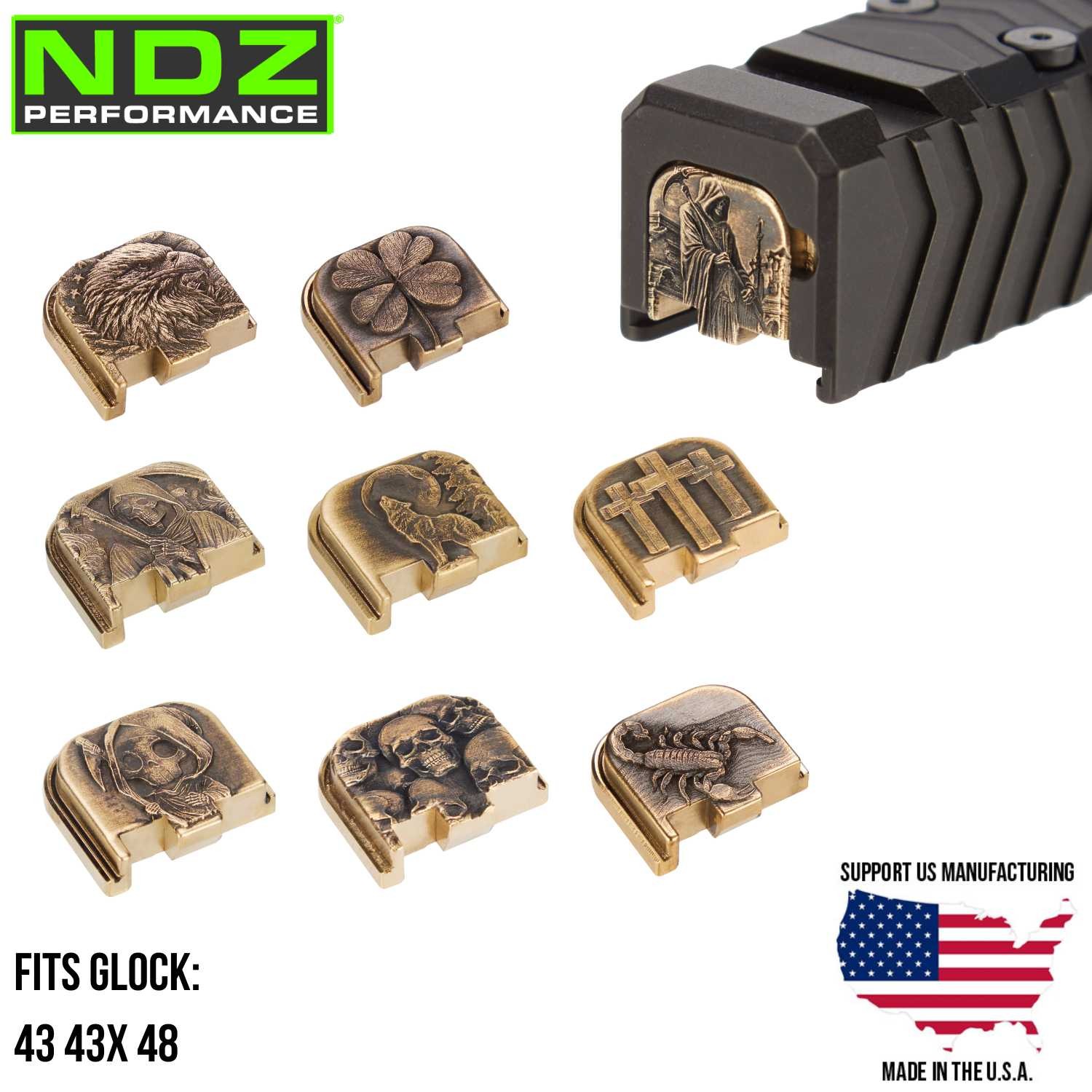 NDZ Brass Glock 43 43X 48 3D Engraved Slide Cover Back Plate CNC Milled USA Made