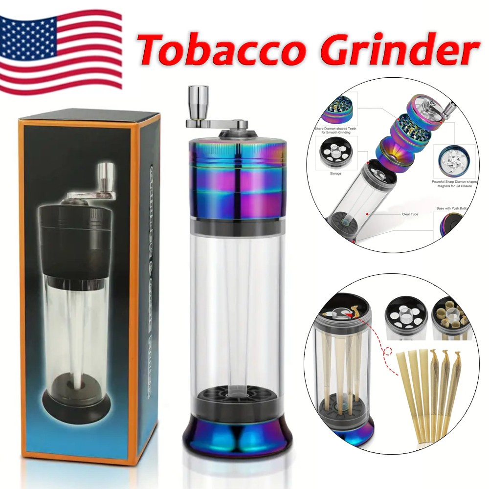 NEW Portable Minin Herb Spice Tobacco Grinder and Cone Filler Rolling Machine US