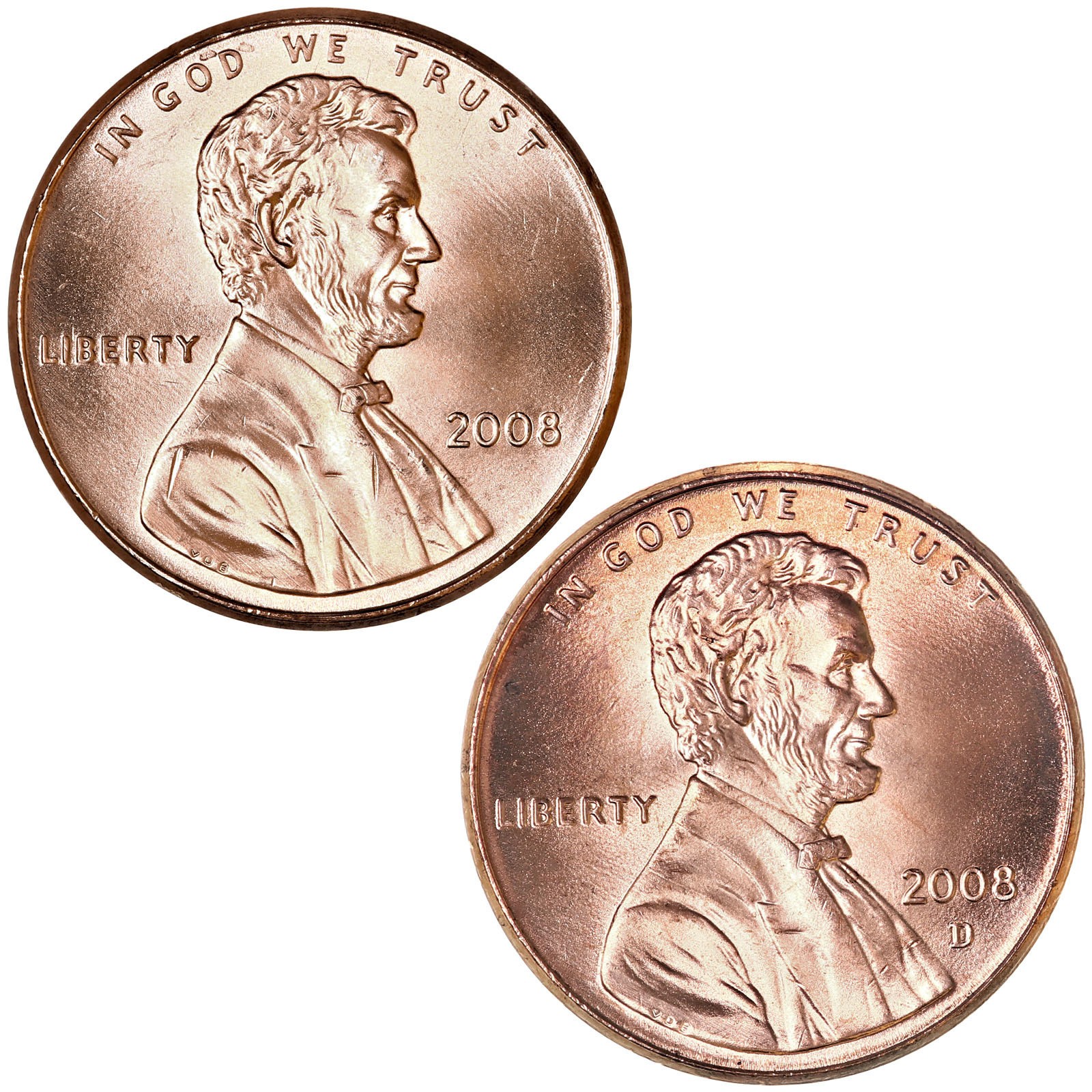 2008 P D Lincoln Memorial Cent Brilliant Uncirculated 2 Coin Year Set
