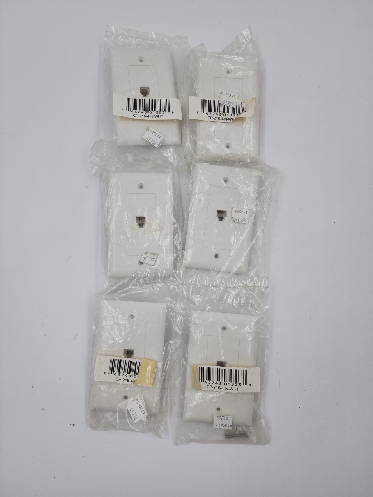 Lot of 6 Flush Mount Wall Jack Single Gang NOS White Telephone 1 Port