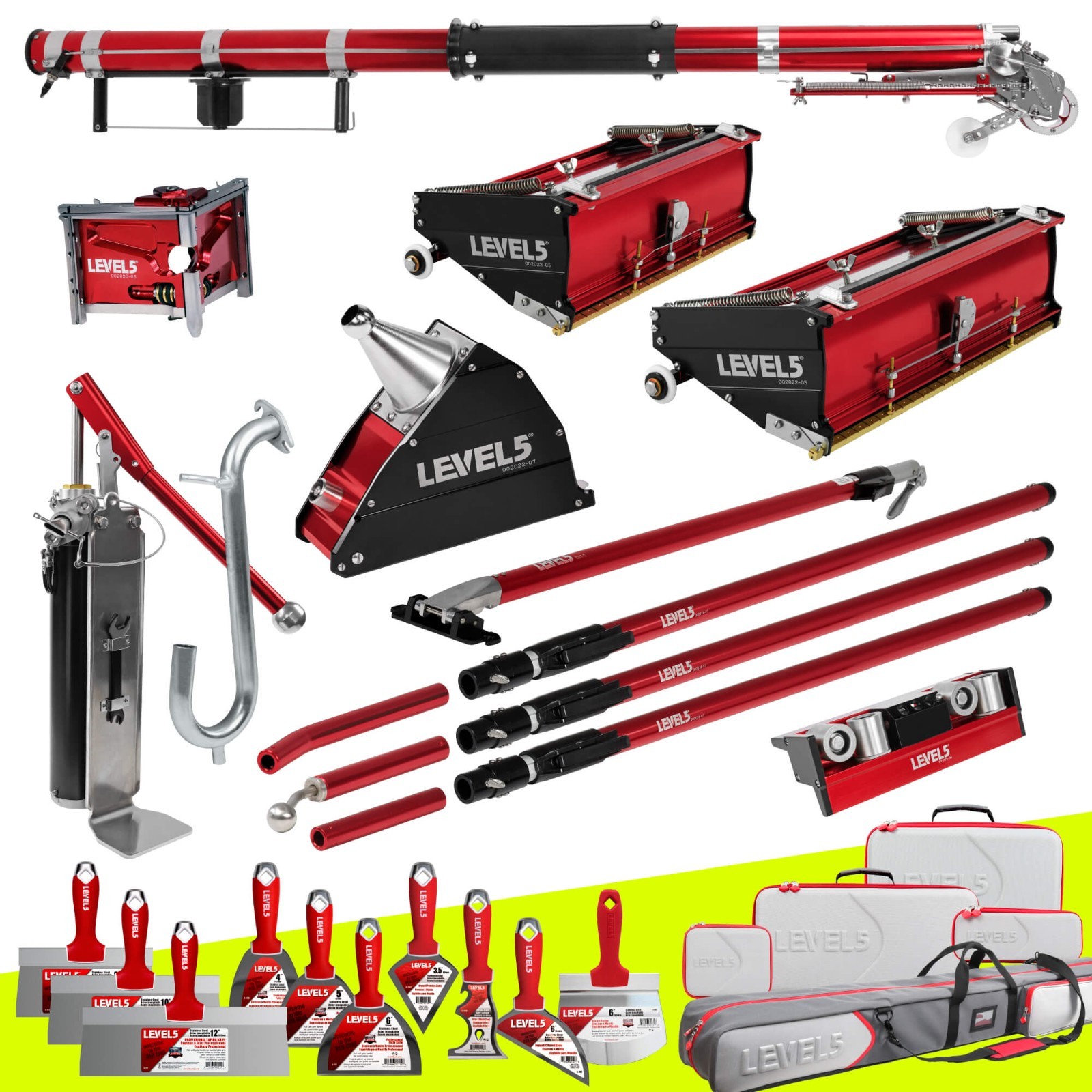 LEVEL5 Drywall Taping Tools Set | 10"/12" Boxes and Taper + BONUS TOOLS | 4-601P