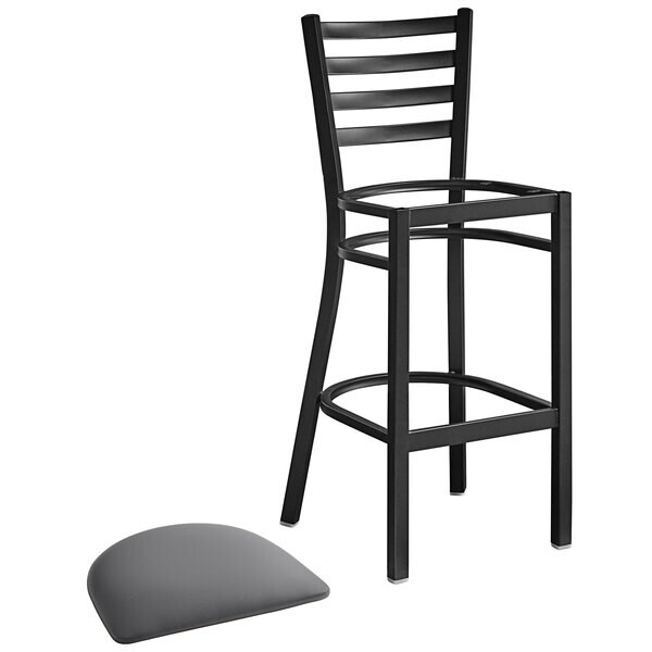 10 PACK Black Ladder Back Metal Restaurant Bar Stool With Dark Gray Vinyl Seat