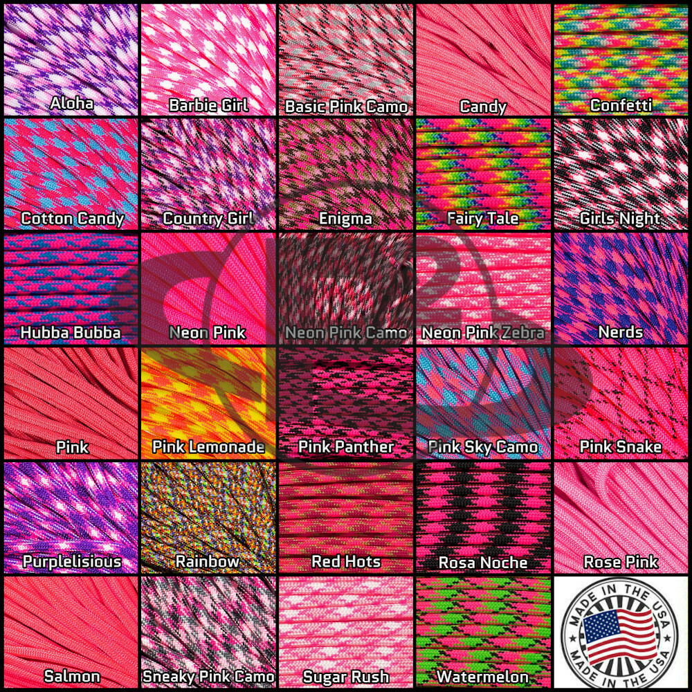 550LB Parachute Rope Paracord Pink Colors 10' 25' 50' 100' Feet Length Options