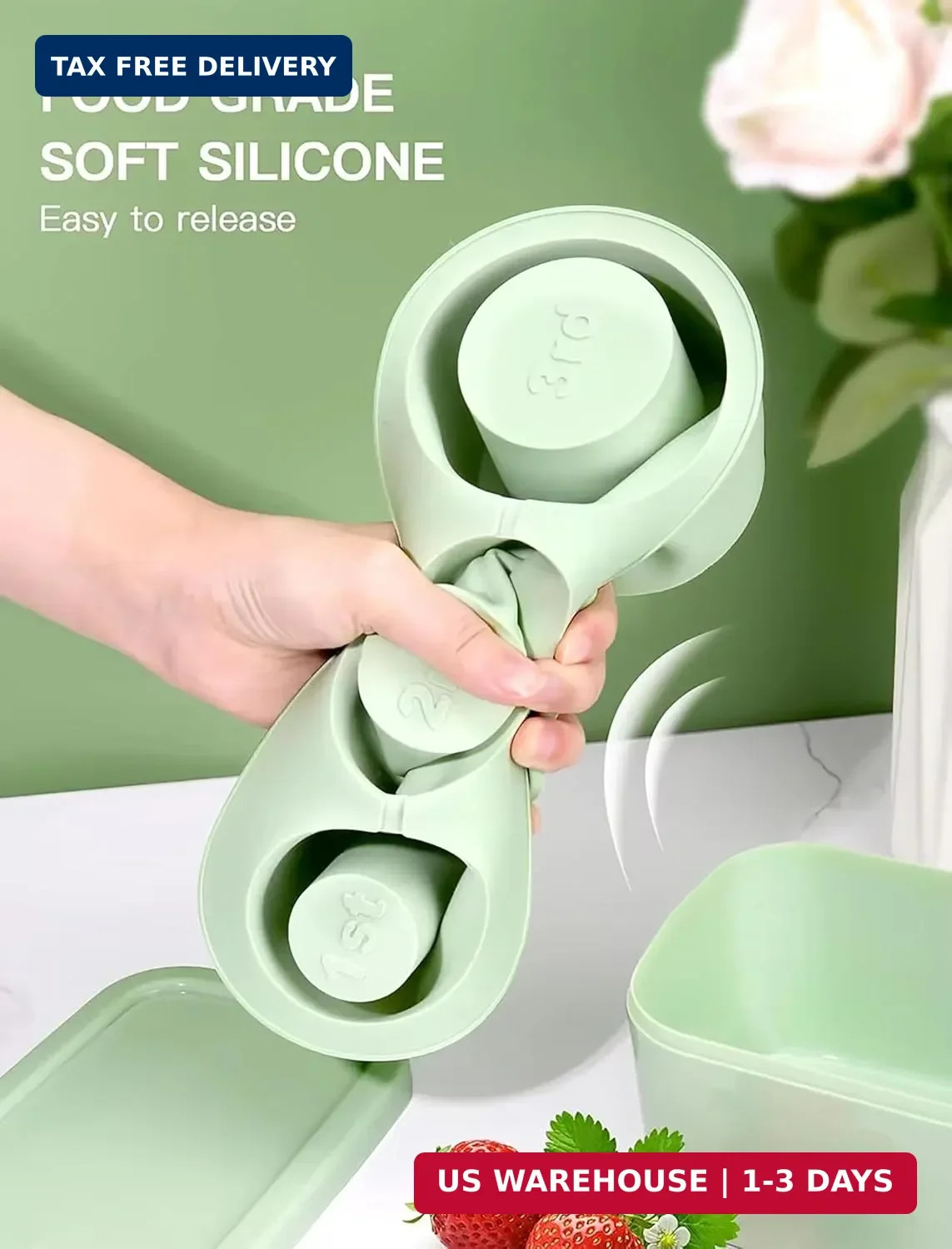 Ice Cube Tray for Stanley Cup, Silicone Ice Mould with Lid & Bin, Long Ice Cubes