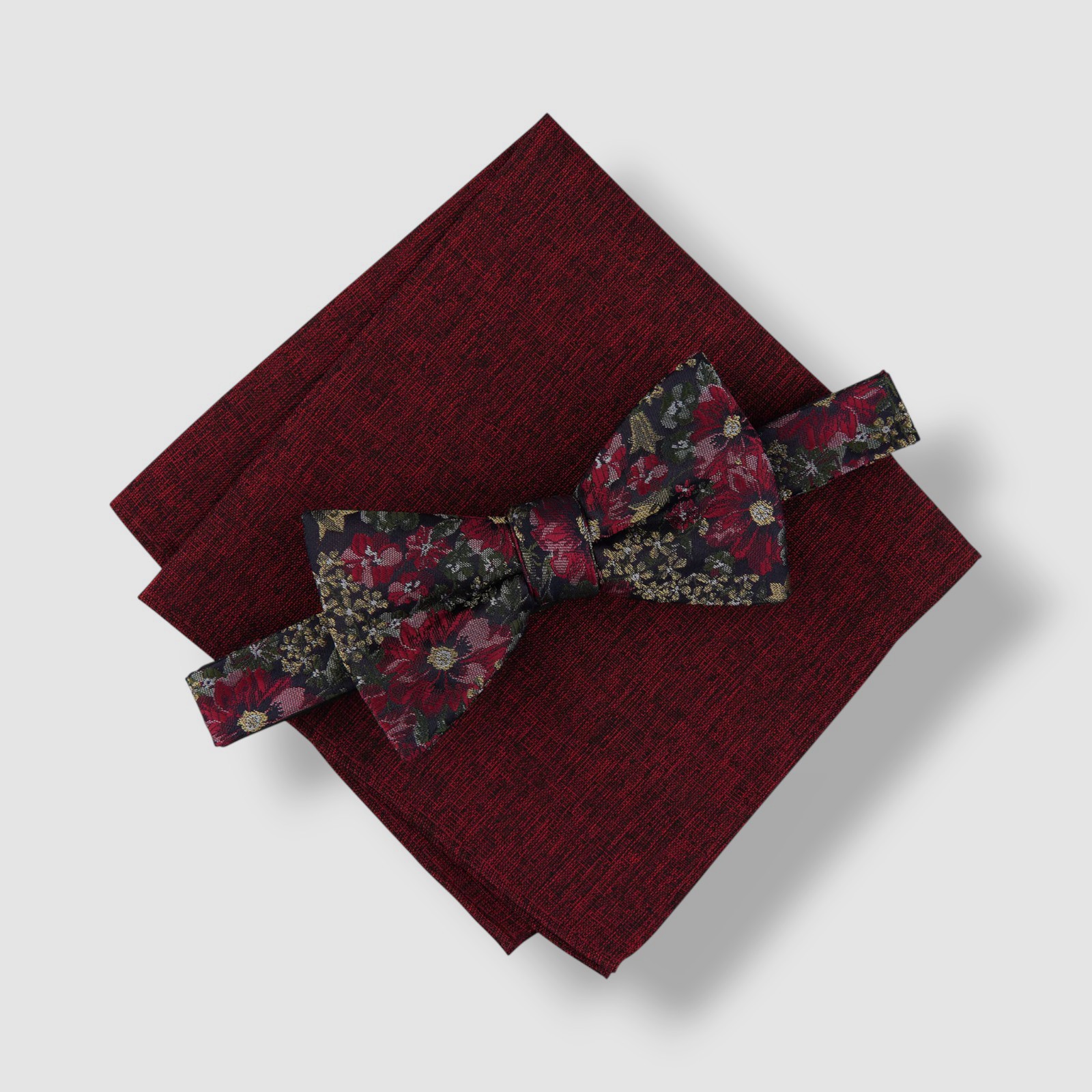 Bar III Men's Red Eaton Floral Bow Tie & Solid Pocket Square 2-Piece Set