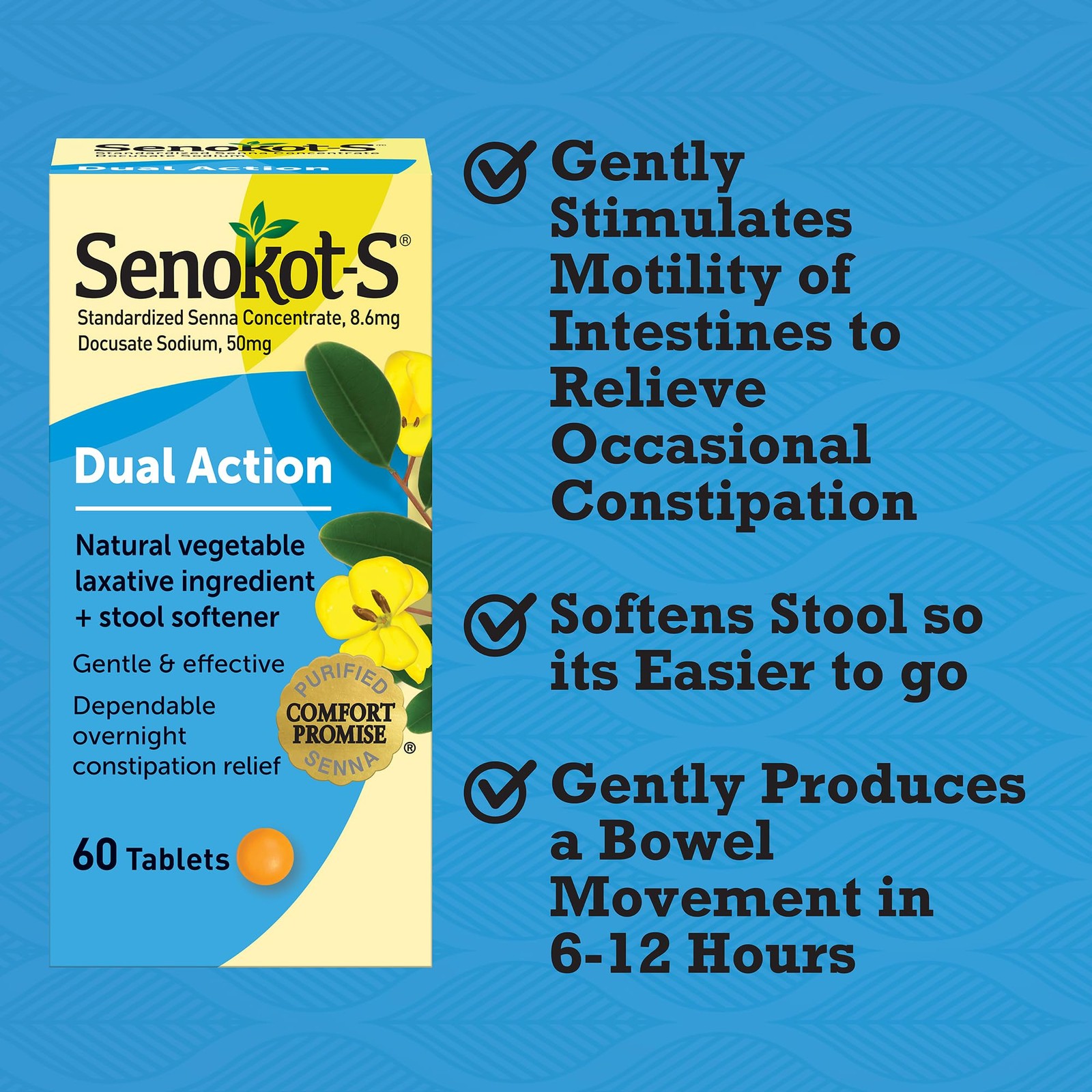 Laxative Tablets Dual Action Natural Vegetable Stool Softener 60 Tablets White
