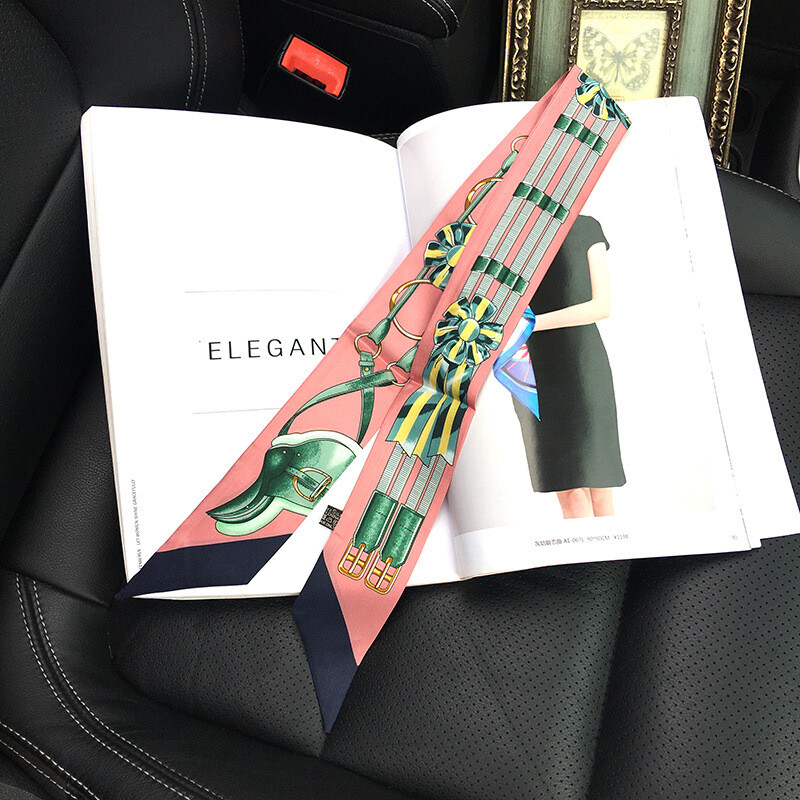 Pure Twill Silk Scarf Ribbon Harness Print Fashion Slim Head Band Necktie 86*5cm