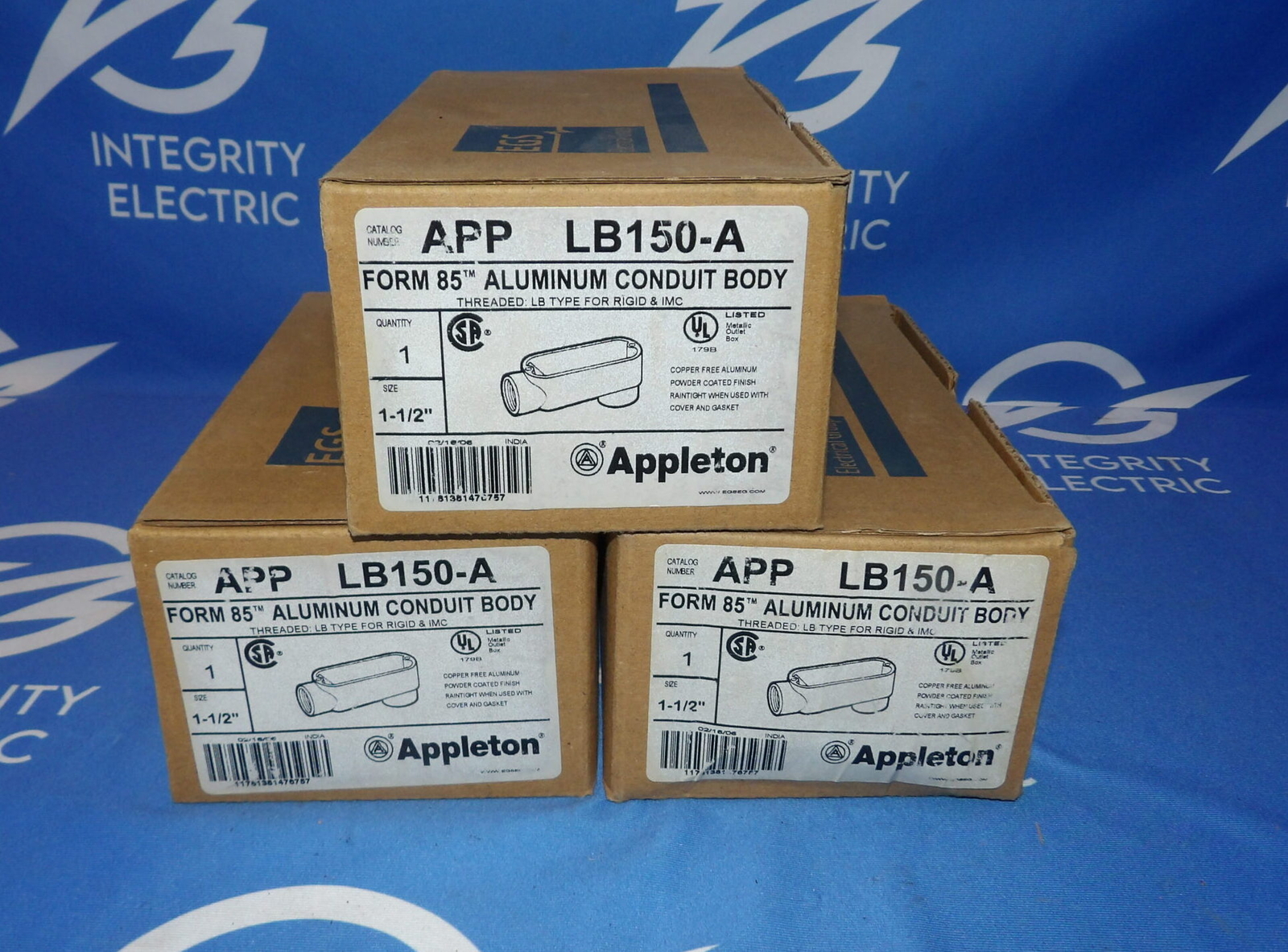 Lot of 3 NIB Appleton LB150-A Form 85 1-1/2" Aluminum Conduit Body + 1 Year W...