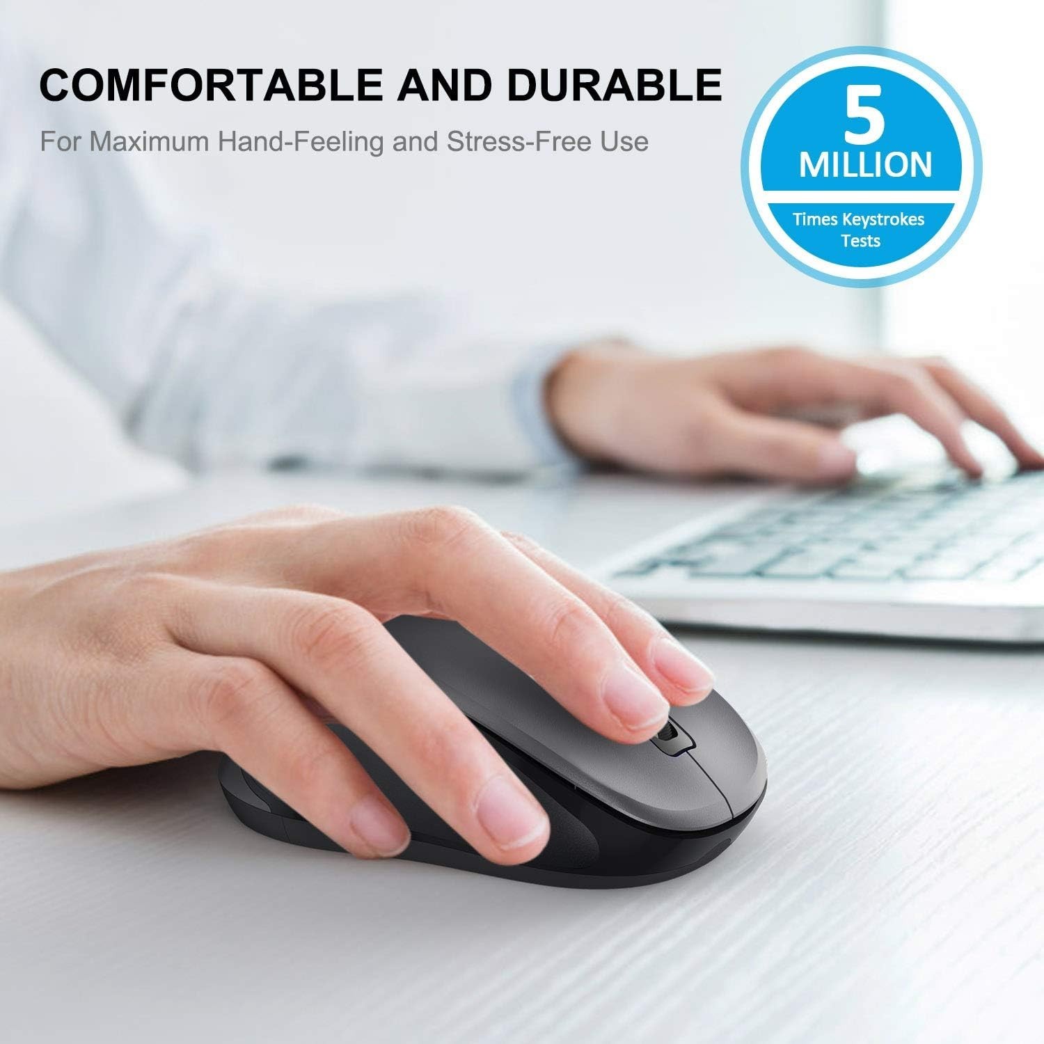 Lightweight Grey Wireless Computer Mouse for Laptops - 3 Adjustable Levels