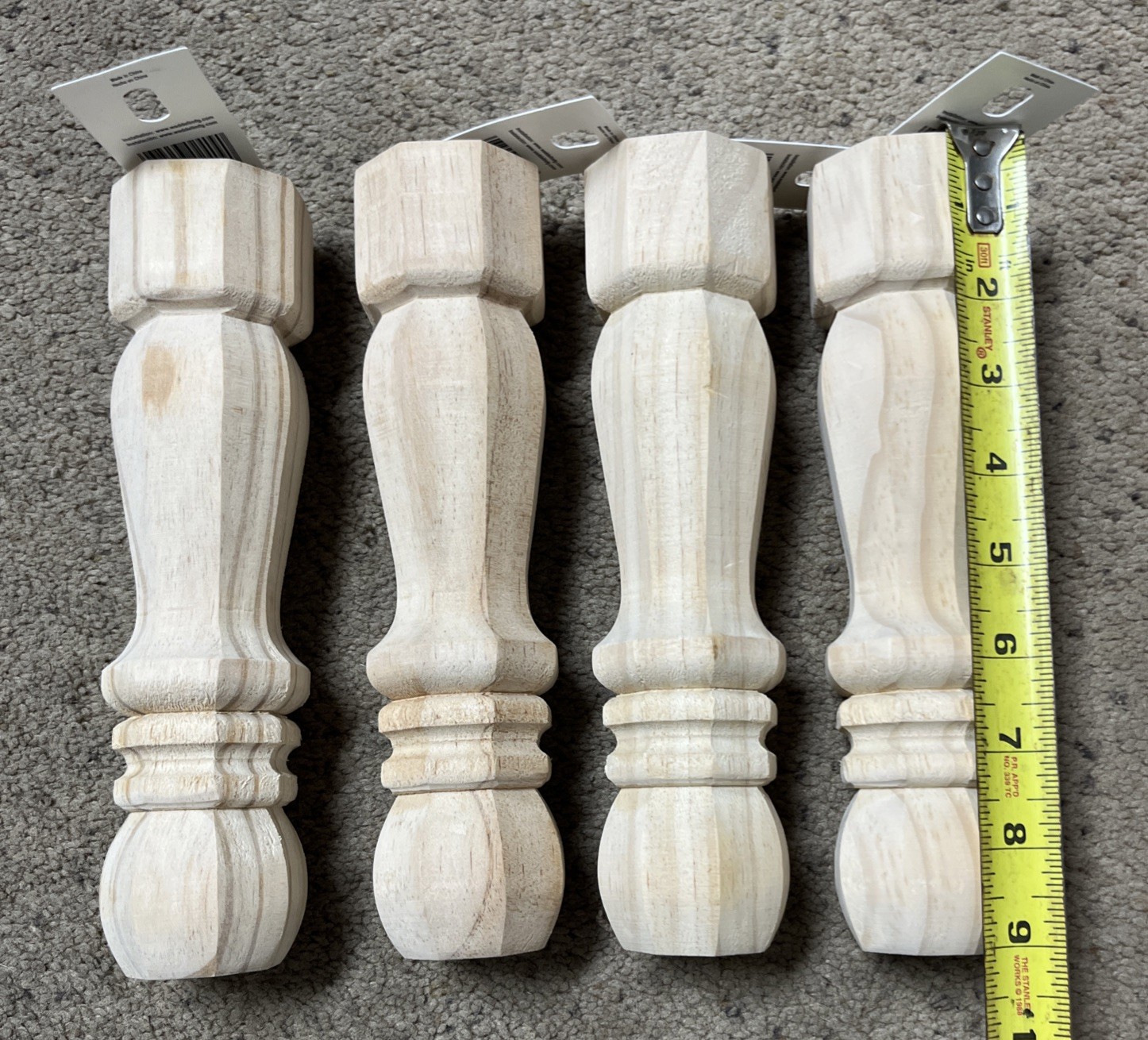 Waddell Traditional Table Leg with Hanger Bolt - 9 in. H x 2.125 in. Dia.(4PK)