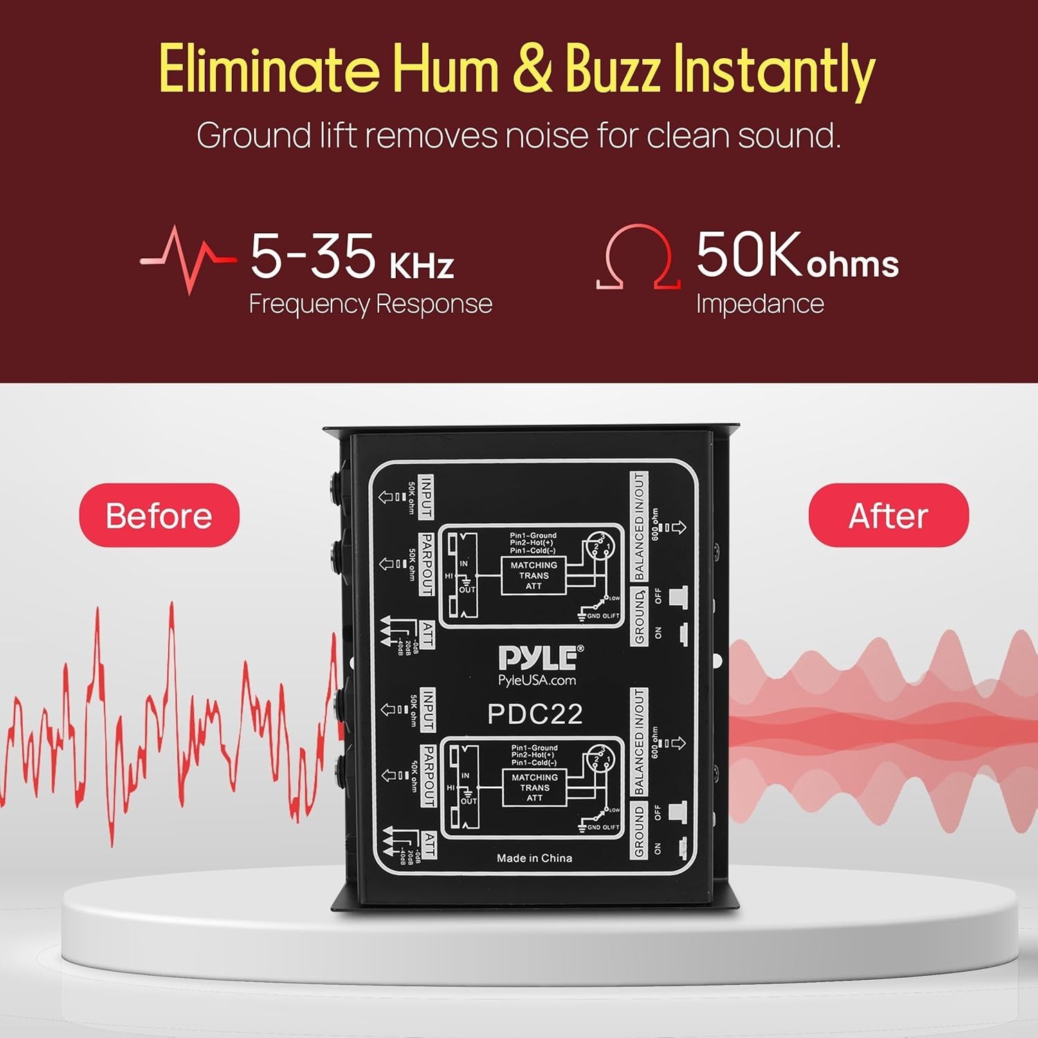 -PRO Premium Direct Injection Audio Box - Passive DI Unit Hum W/ Input