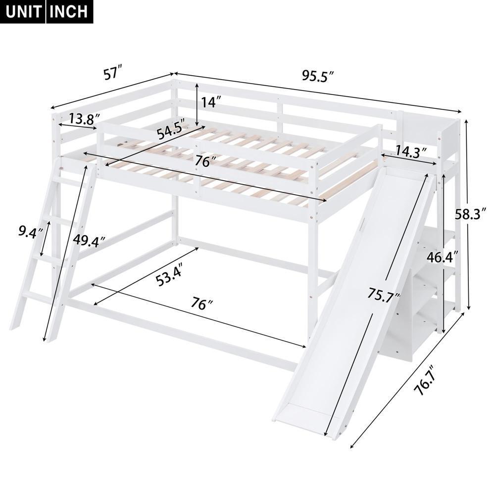 New Practical Modern Full over Full Bunk Bed with Ladder Slide and Shelves