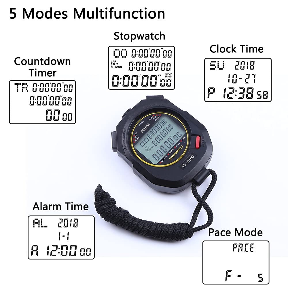 Sports Stopwatch Timer 100 Lap Split Memory Digital Stopwatch Countdown Timer...