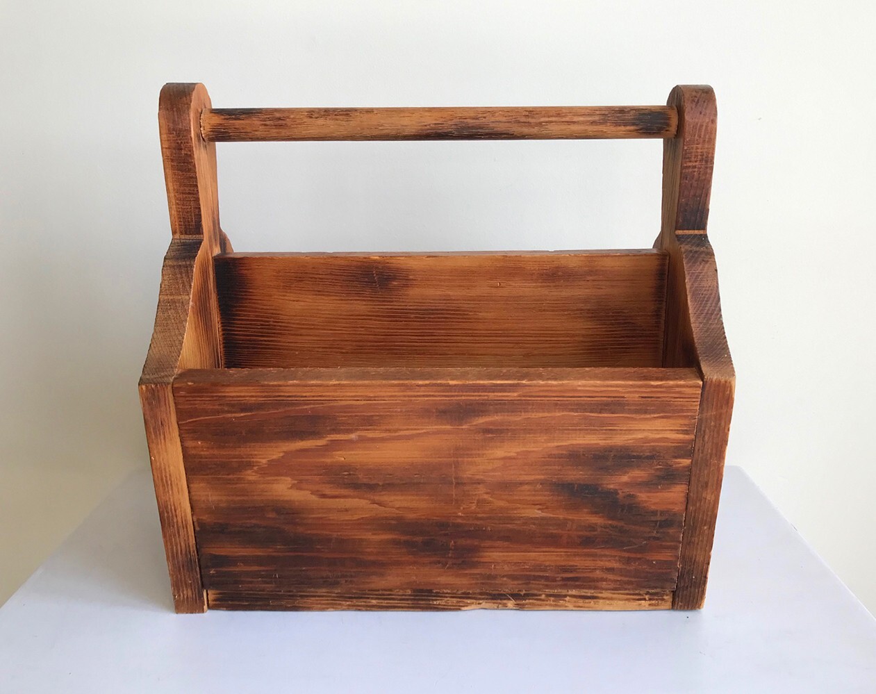Rustic Vintage Wooden Desk Organizer Tabletop Hand Crafted with Handle, 2 Sides