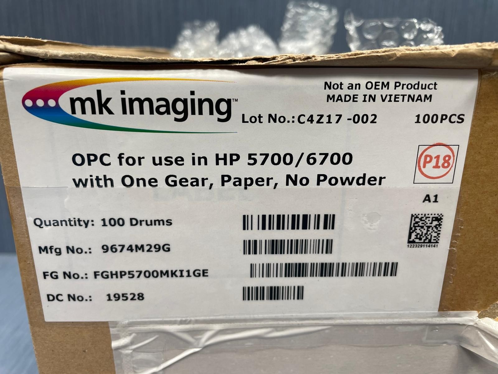 Lot of 100 x MK Img. Drums for use in HP 5700, 6700 One Gear, Paper, No Powder