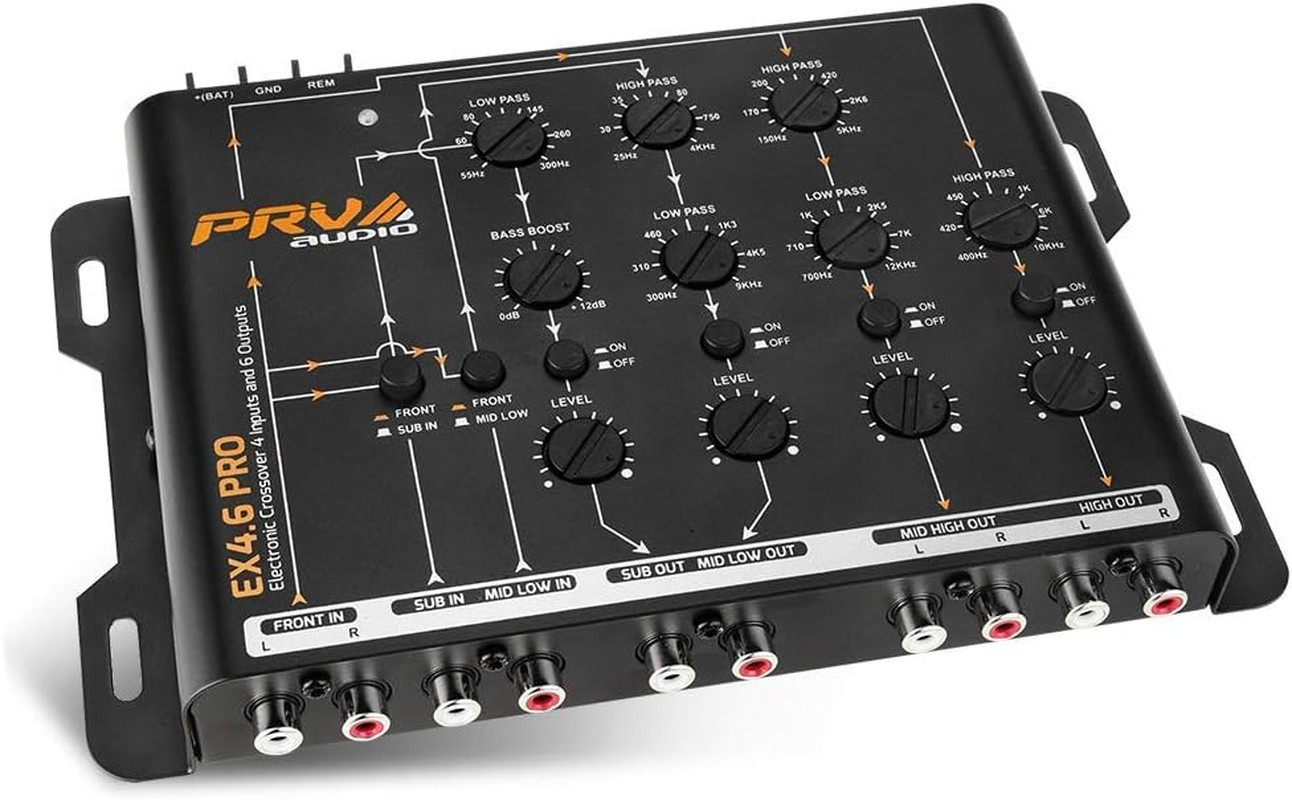 Crossover Car Audio EX4.6 PRO 4 Way or 3 Way Electronic Crossover 9 Volts, 4 in