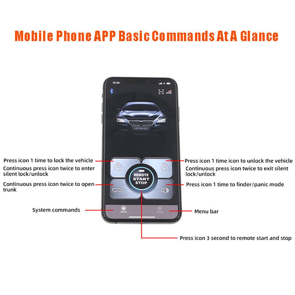 Car Smart Keyless Entry Engine Start Stop Alarm System Push Button Remote Auto