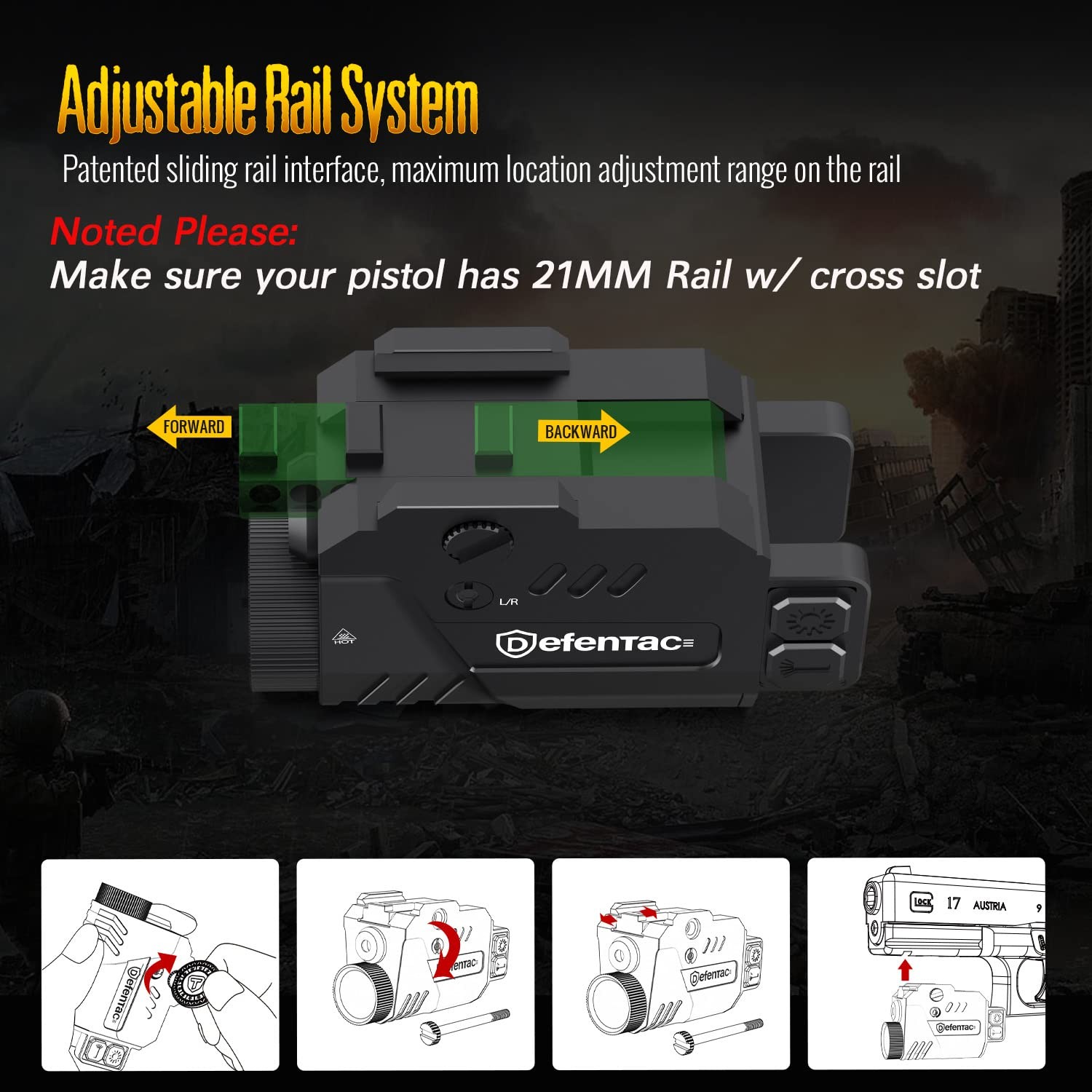 DEFENTAC 800 Lumens Pistol Laser Light Combo with Strobe/Momentary