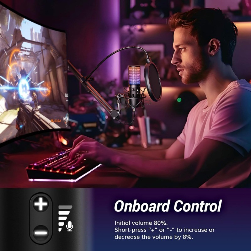 USB Gaming Microphone Set Dynamic PC Mic for Streaming Podcasting Compute Adjust