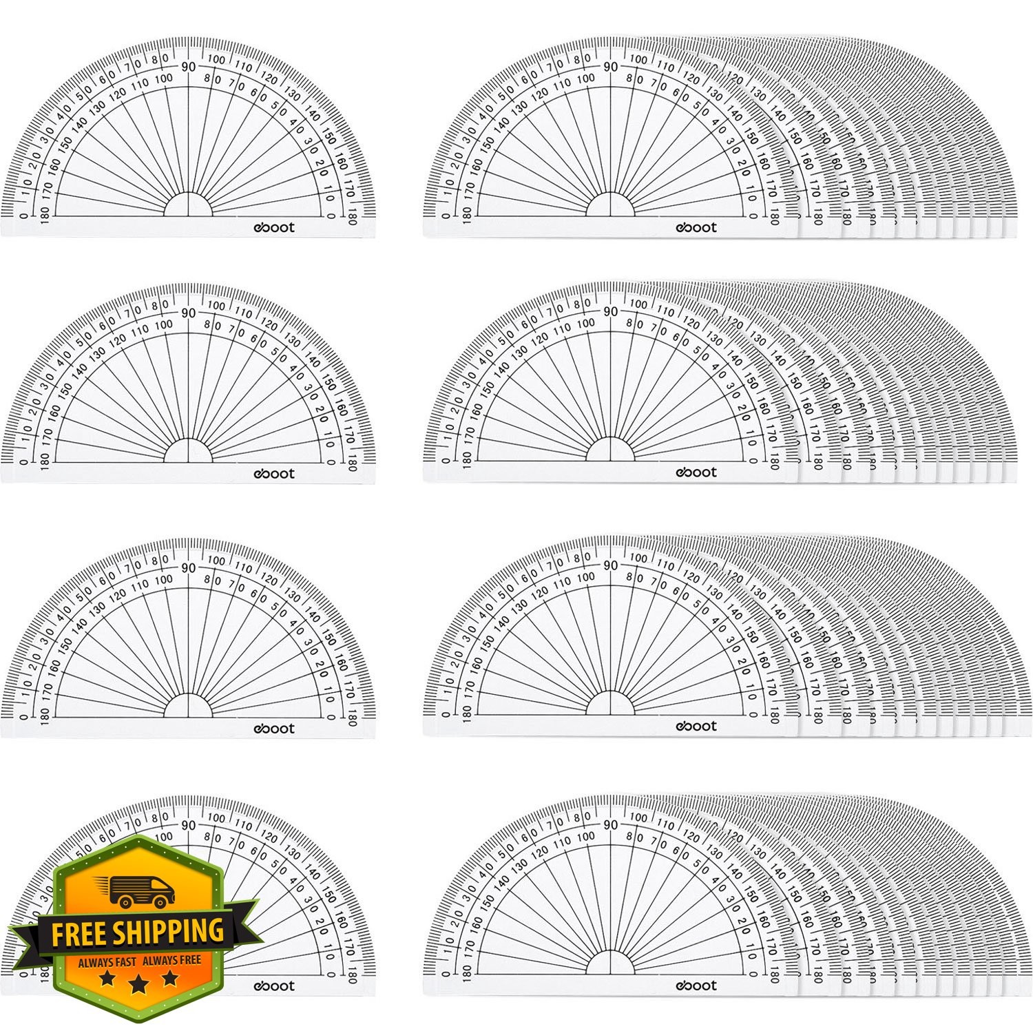 EBOOT Plastic Protractor 50 Pcs 180 Degrees 4 Inch Clear