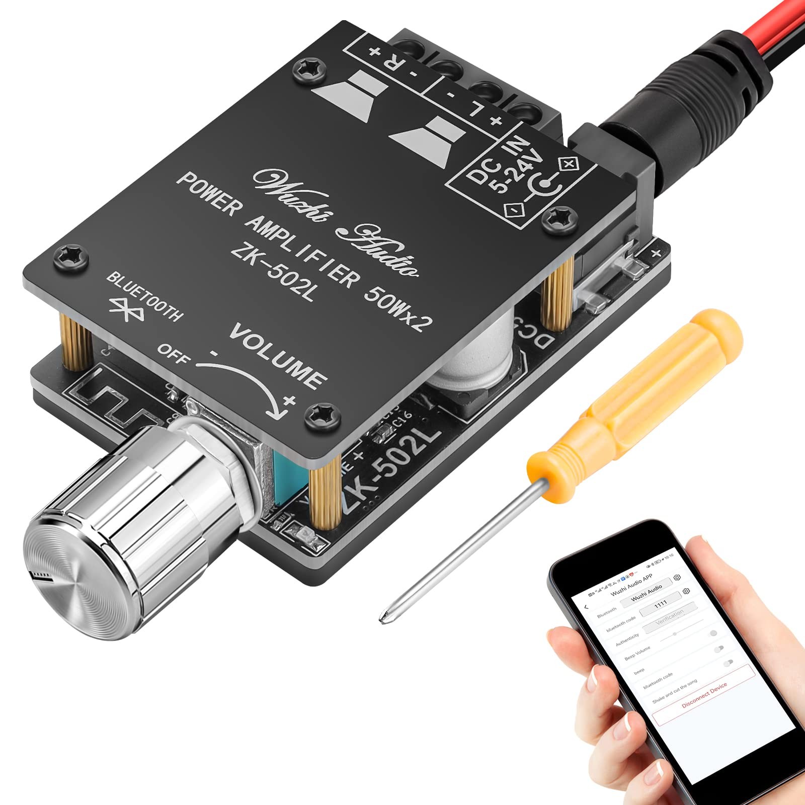 MakerHawk Mini Amplifier Board Bluetooth 2.0 2X50W 5V-24V Black 4