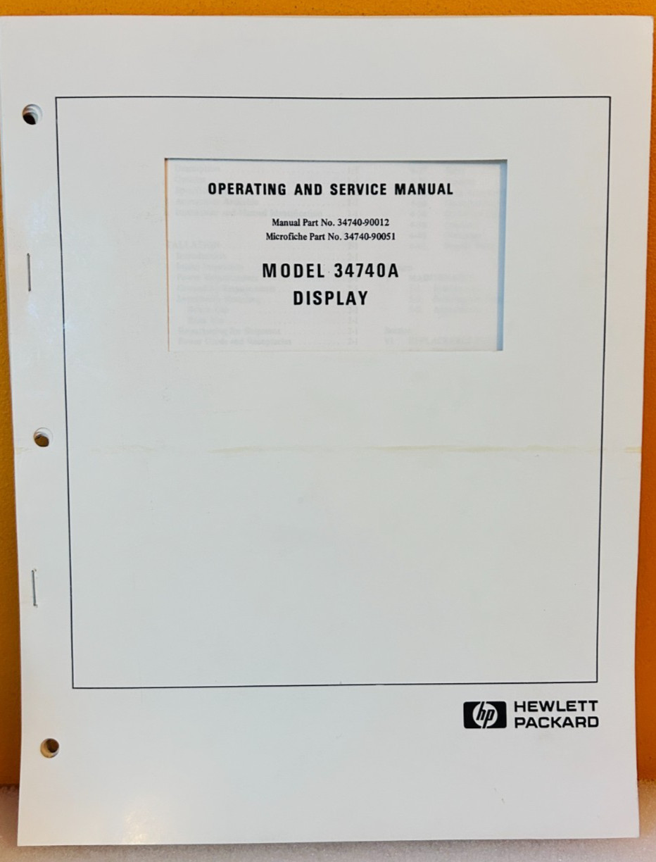 HP 34740-90012 Model 34740A Display Operating & Service Manual.
