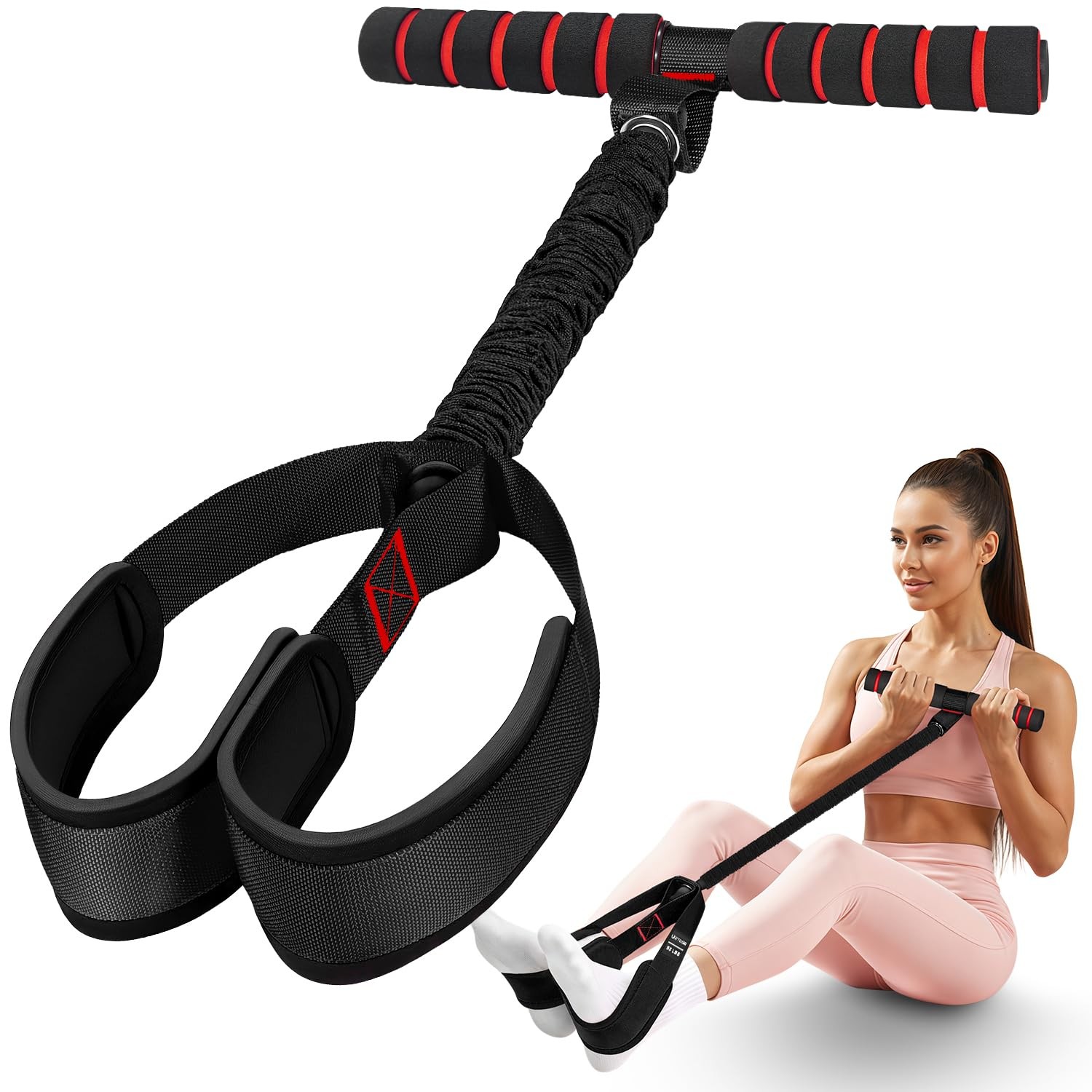 Pedal Resistance Bands with Handles, Upgrade 55lbs, 1-Black 55lbs