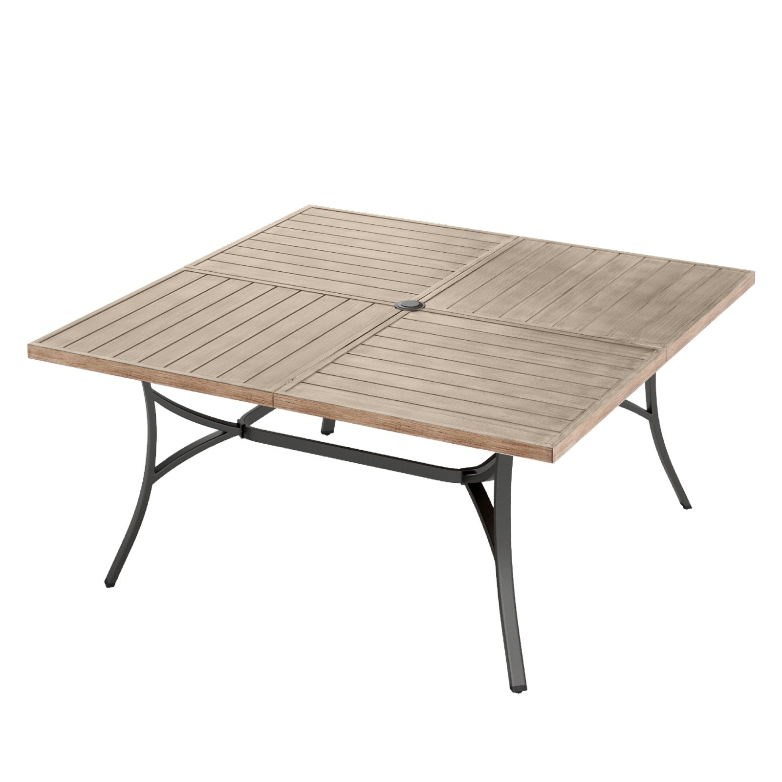 57.5''x 57.5'' Outdoor Dining Table Large Square Patio Table with Umbrella Hole