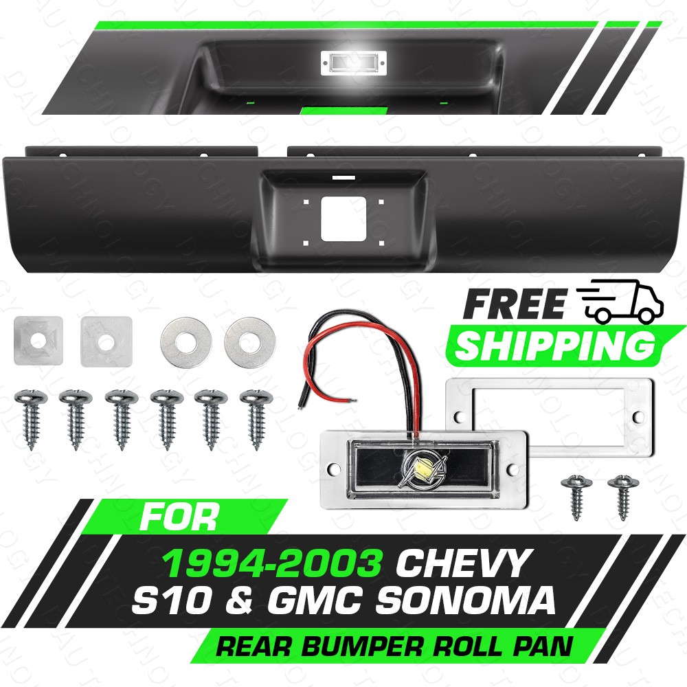 Rear Bumper Roll Pan For 1994-2003 Chevy GMC S10 Sonoma w/ LED License Light