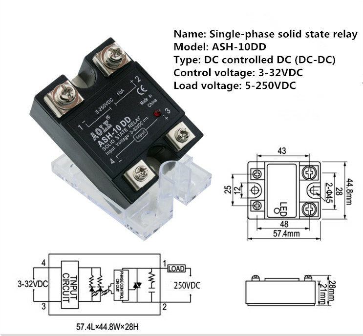 10A DC-DC single-phase solid state relay ASH-10DD control 3-32VDC load 5-250V