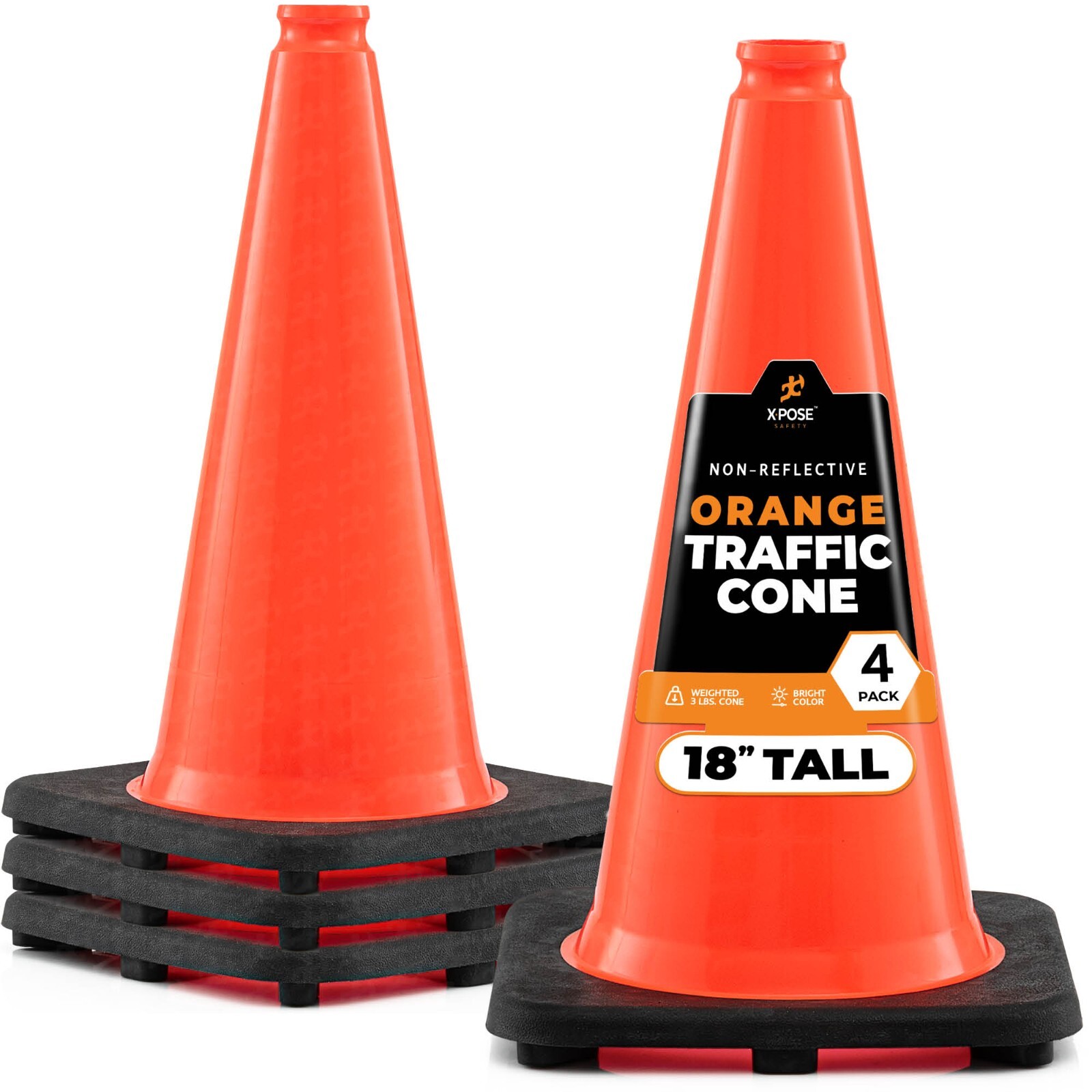 Orange Traffic Cones 18 Inch , Multipurpose PVC Plastic Safety Cone