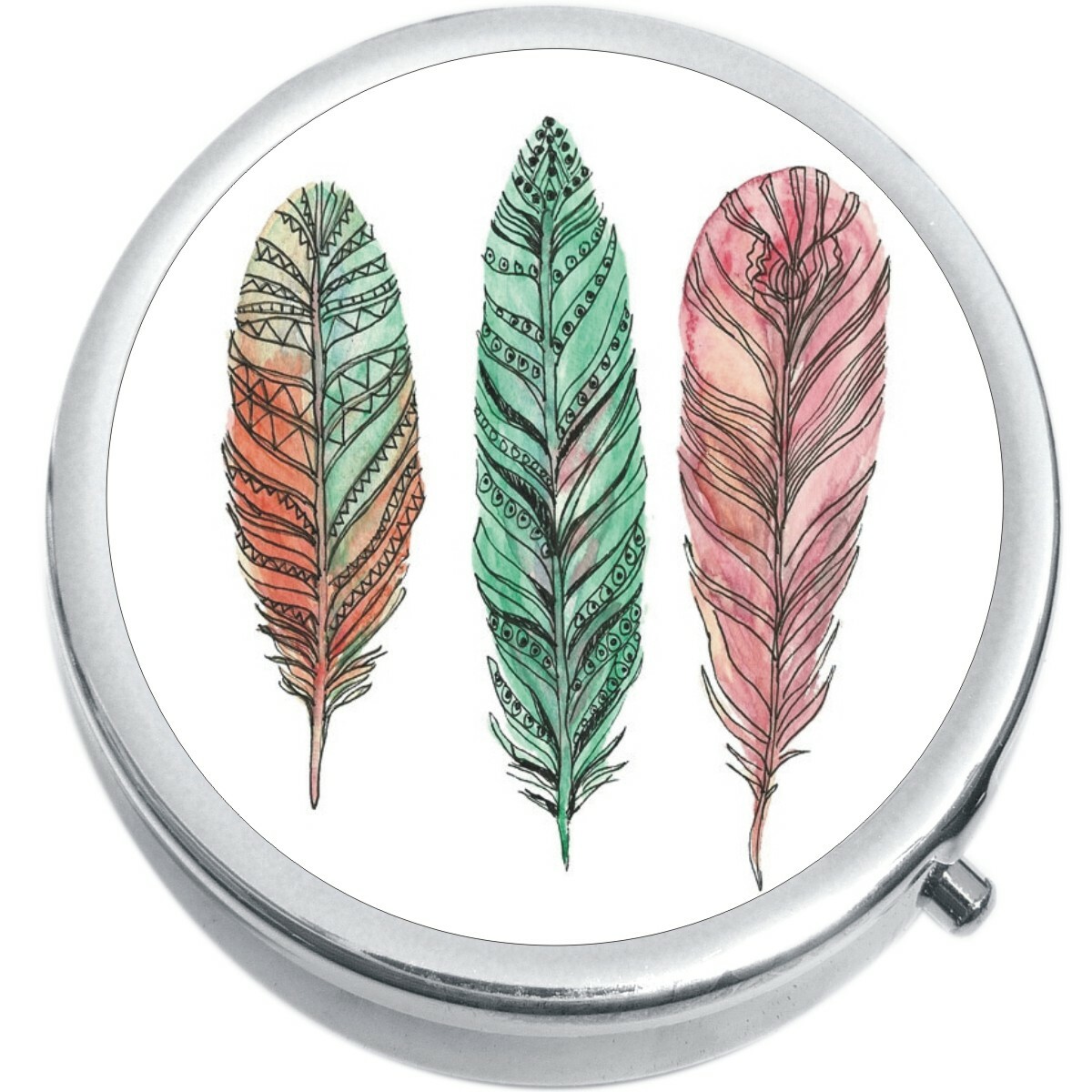 Feathers Colorful Medicine Vitamin Pill Box