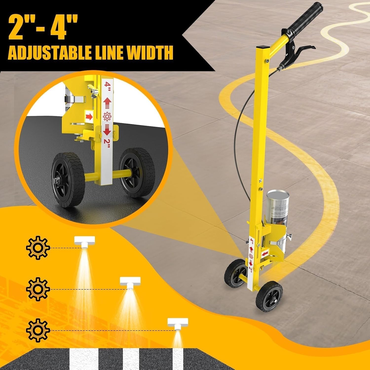 Effortless Line Marking Wand: Two-Wheel Stability & Adjustable Stripe Width 2-4"