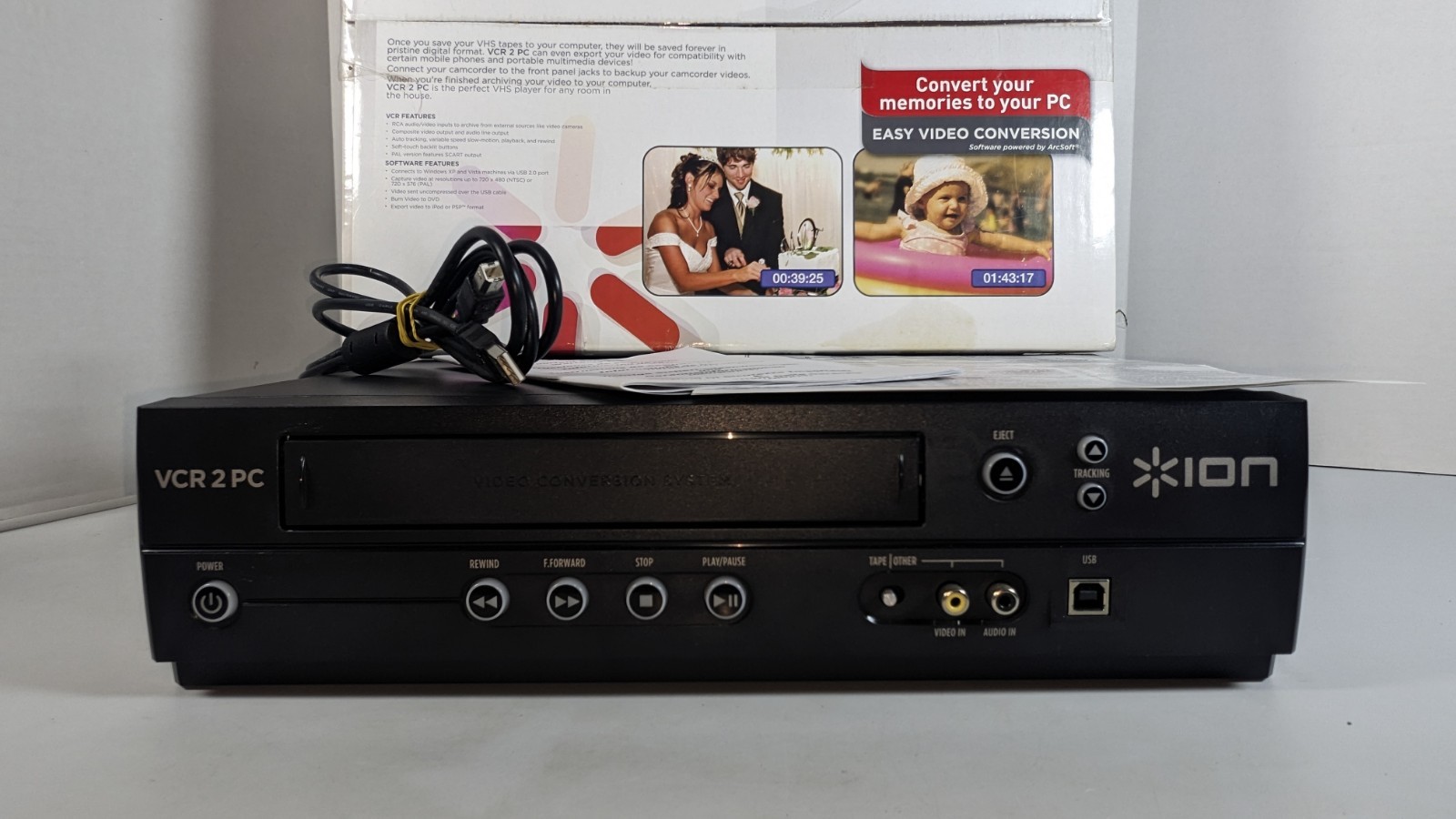 ION VCR 2 PC USB VHS Video to Computer Conversion System Digital Transfer Tested
