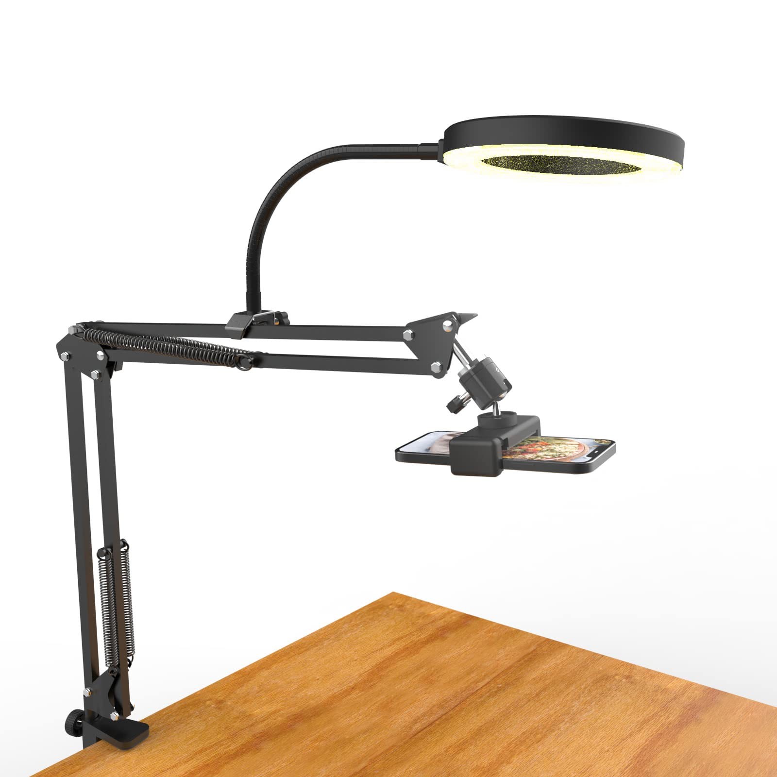 Overhead Camera Mount with Ring Light, Flexible Articulating Phone Arm Stand ...