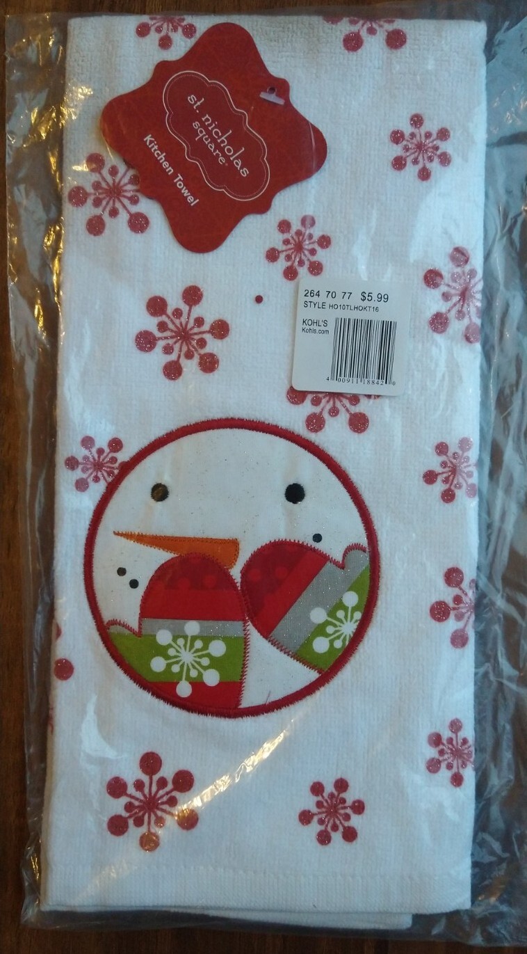 St. Nicholas Square Snowman & Snowflakes Kitchen Towel Set New NWT FAST SHIPPING