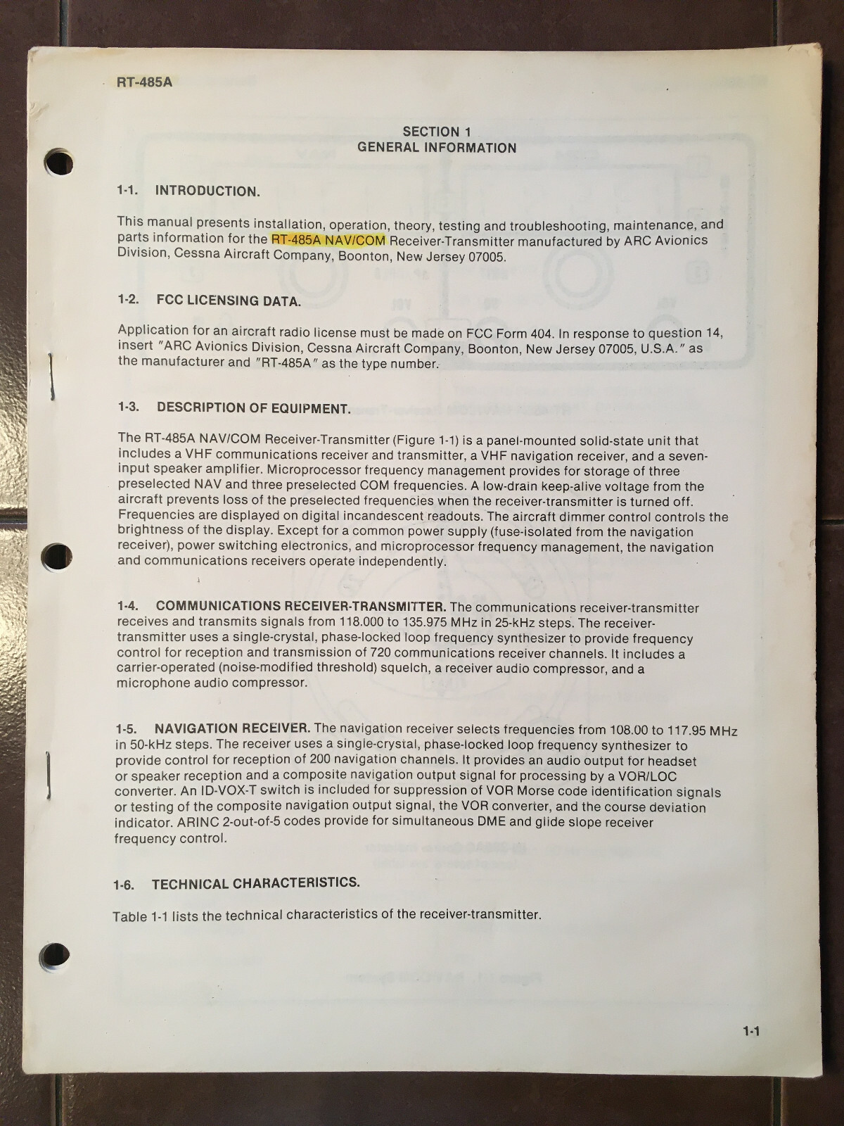 Cessna ARC RT-485A NavCom Install manual