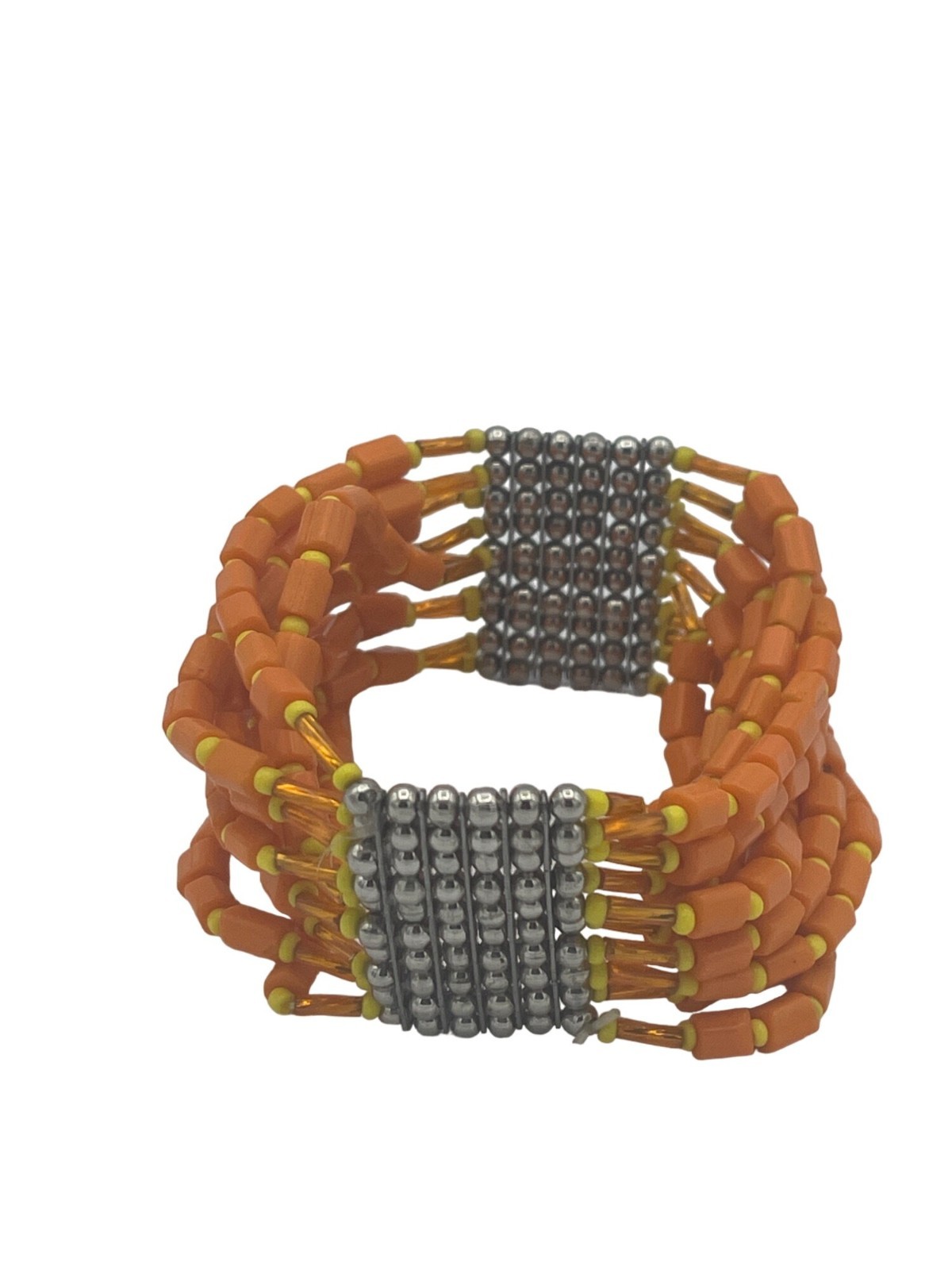 Handcrafted Multi-Strand Orange Beaded Bracelet Glass & Metal Design Stretchable