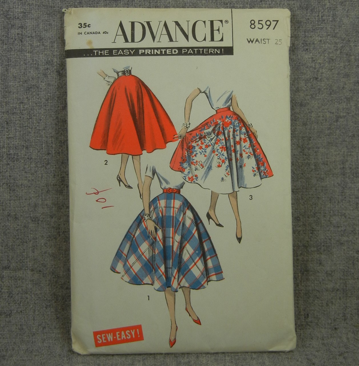 Advance 8597 Misses Circle Skirt waistband easy sew size waist 25 Uncut Vintage