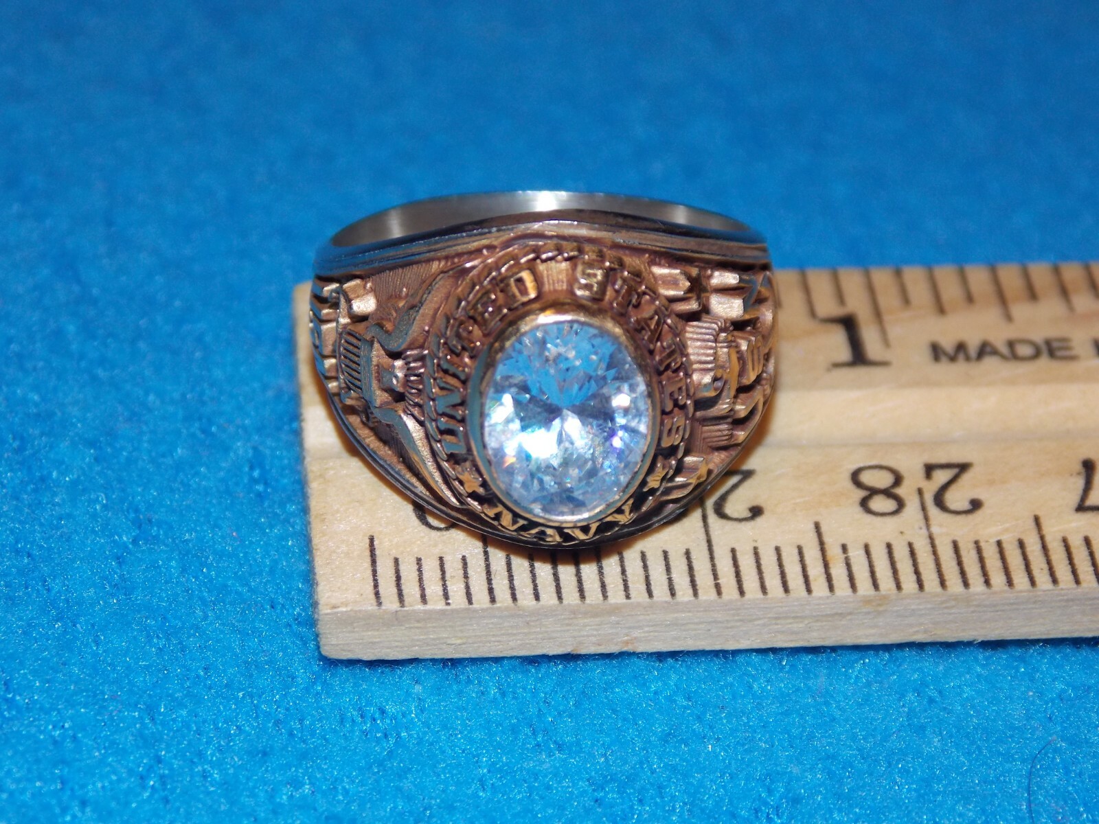 VINTAGE - U.S. NAVY WOMEN'S CLEAR STONE RING - SIZE 7.5 - NOS - ALPHA BRAND